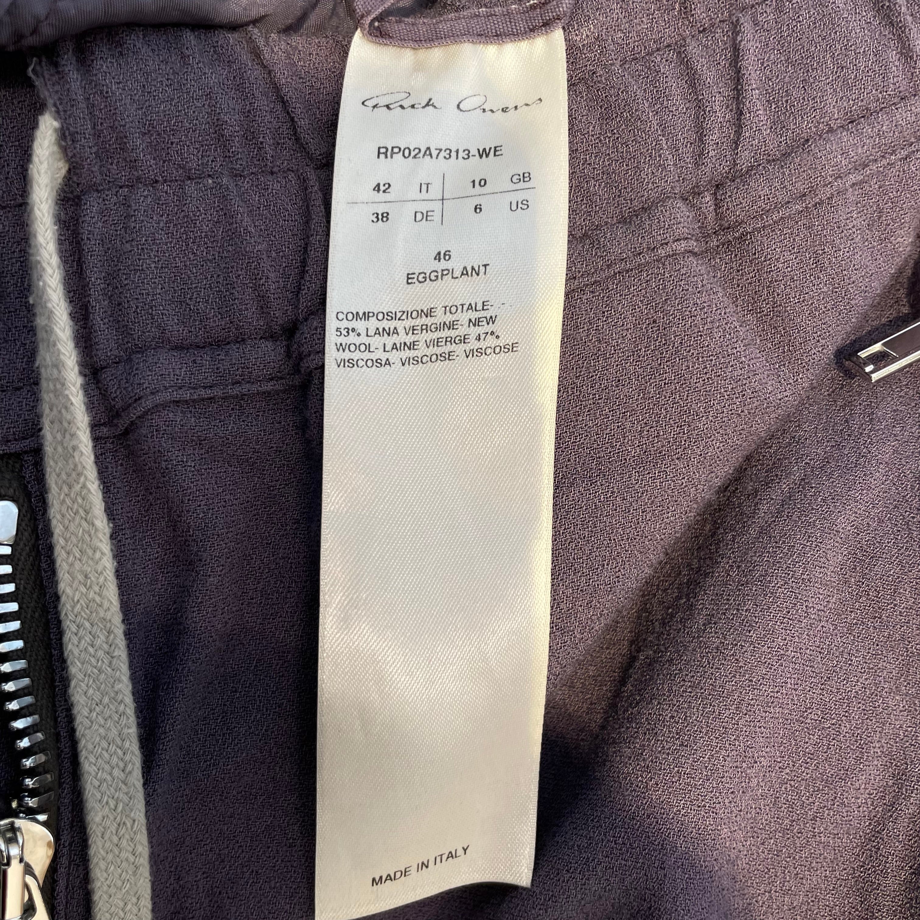 Rick Owens/Straight Pants/46/Cotton/PPL/eggplant drawstring view 3