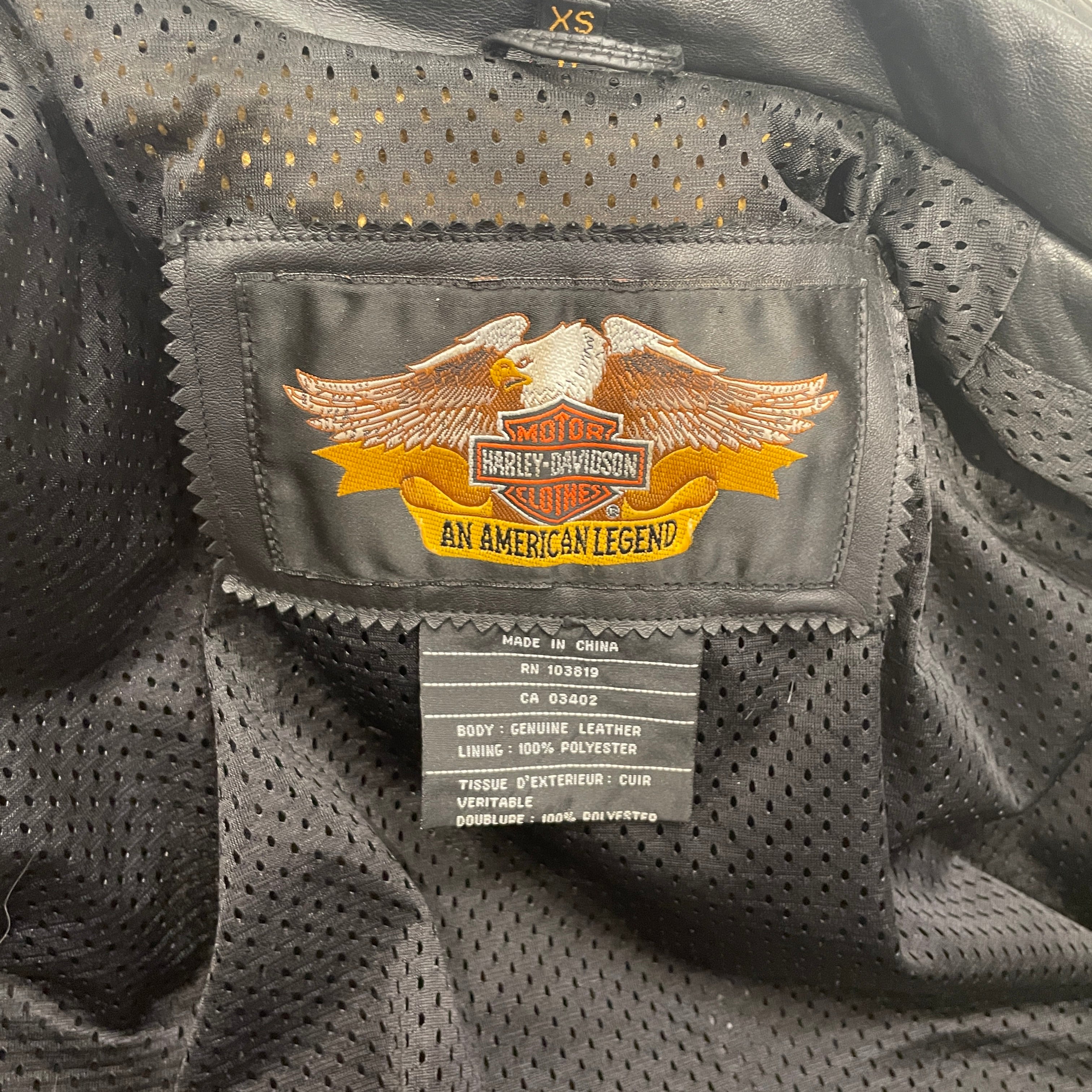HARLEY DAVIDSON/Vintage/Leather Jkt/M/Leather/BLK/YLW LEATHER DETAIL view 3