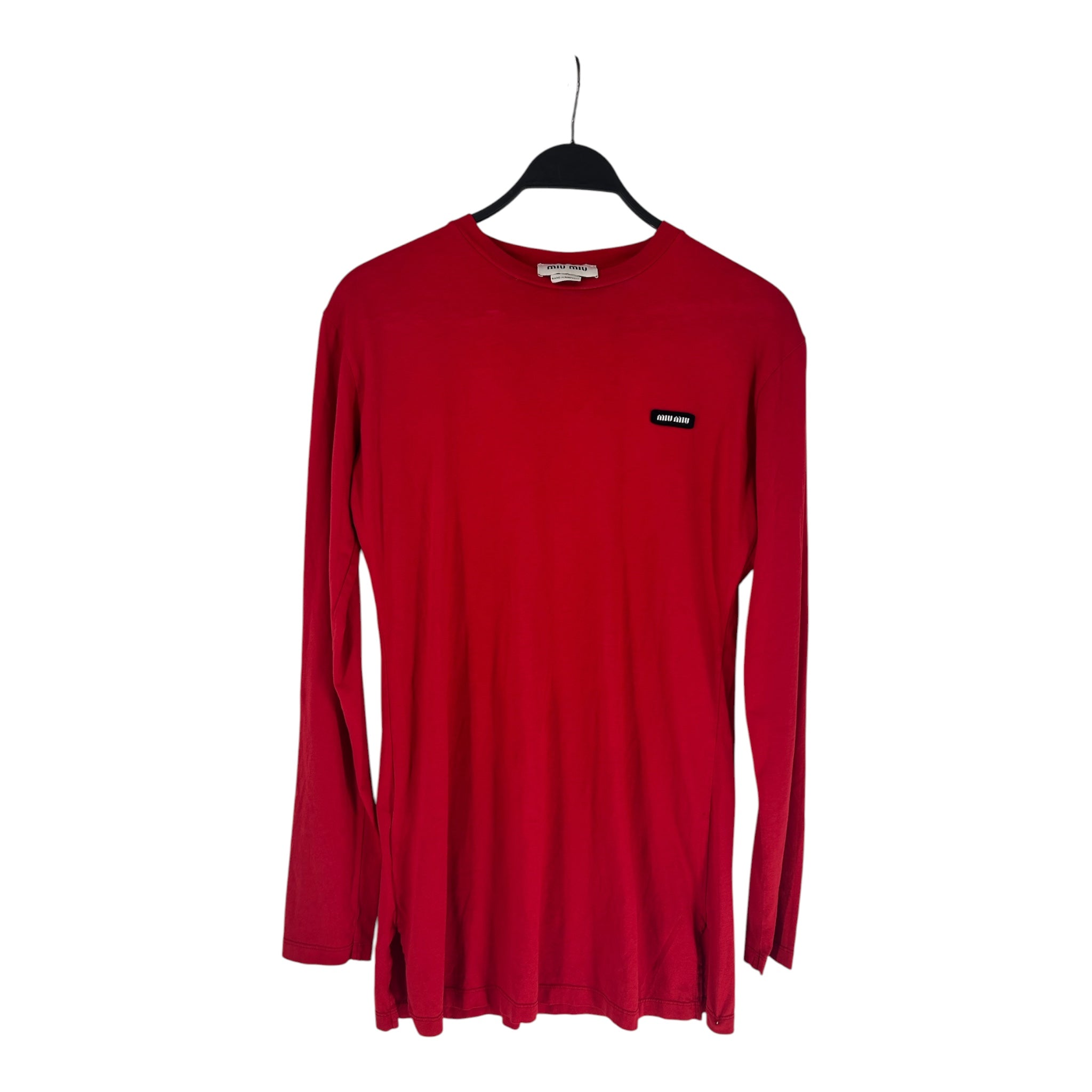 MIU MIU/LS T-Shirt/S/Cotton/RED/MICRO LOGO BLK PATCH view 1