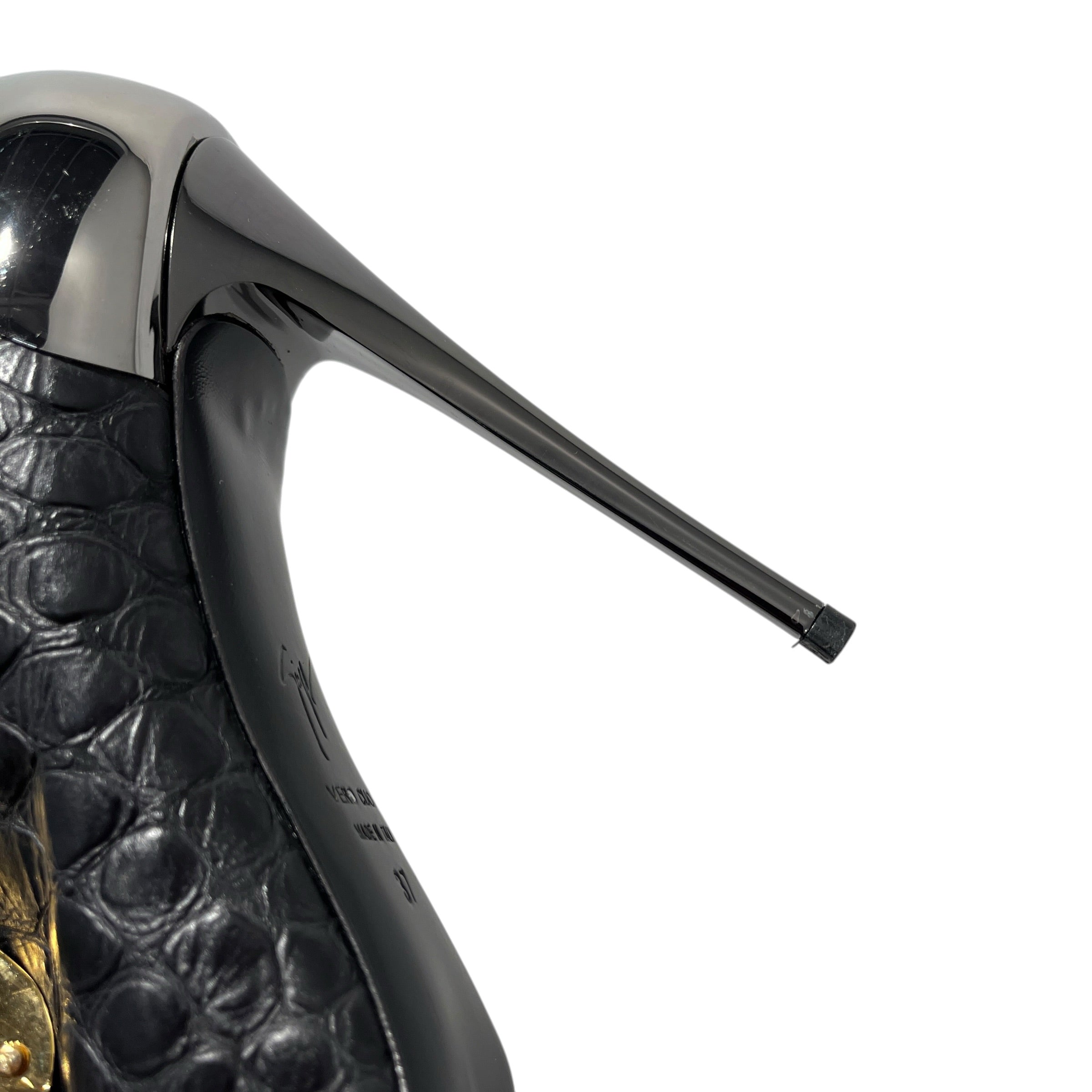 Giuseppe Zanotti/Heels/EU 37/Animal Pattern/Leather/BLK/croc embossed gold plate view 10