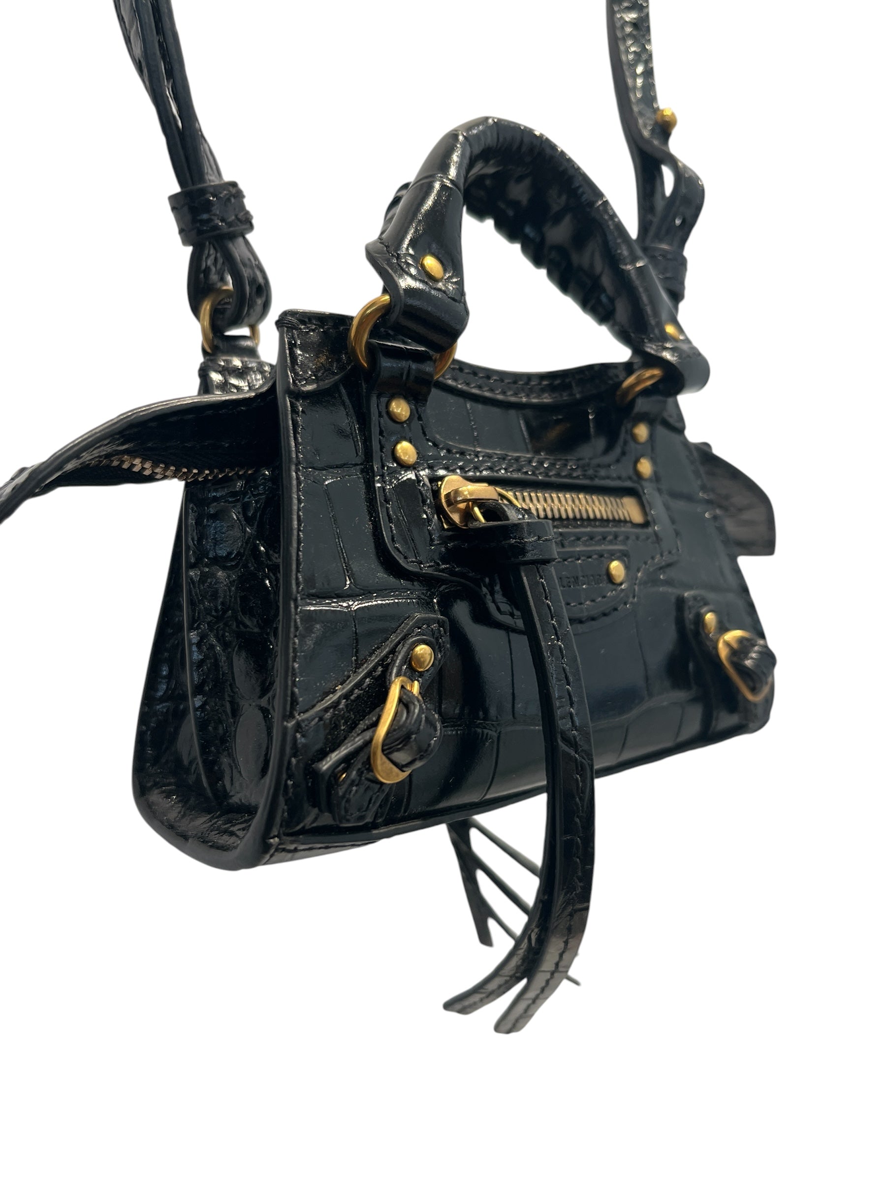 BALENCIAGA/Cross Body Bag/Leather/BLK/Croc embossed view 6