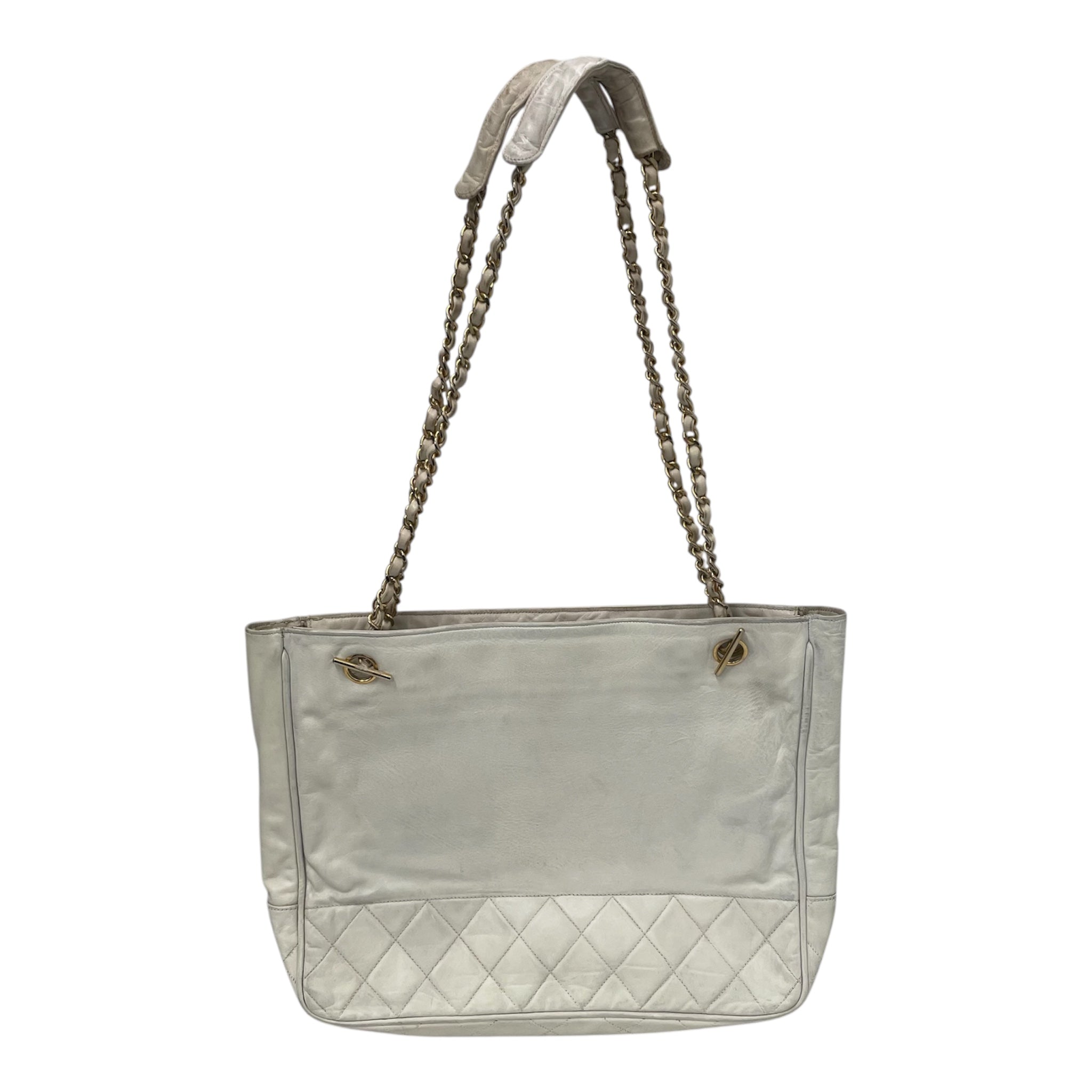 CHANEL/Tote Bag/Leather/WHT/GOLDCHAINHANDLE view 1