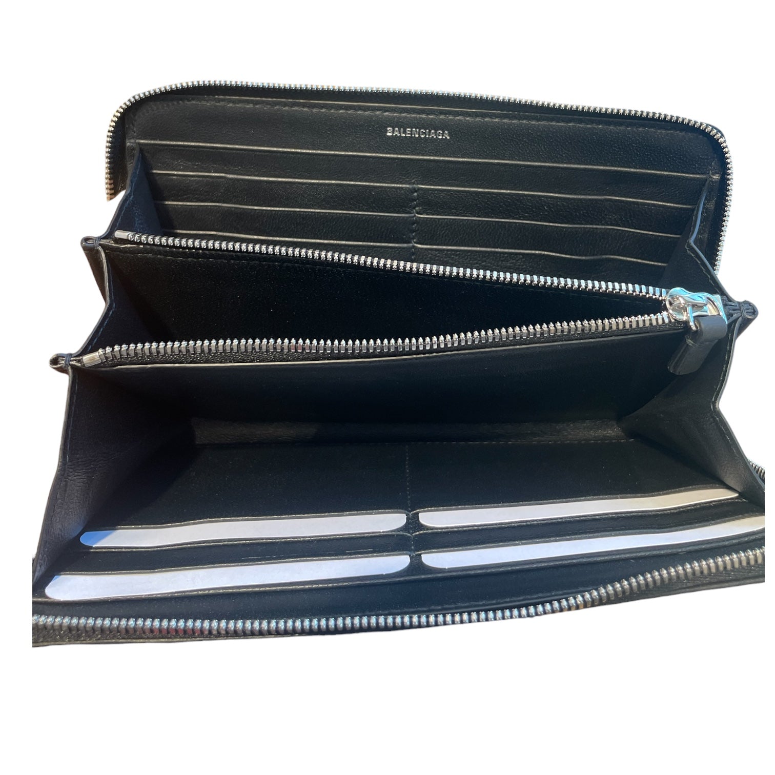 BALENCIAGA/Long Wallet/Leather/BLK/black long wallet/ white logo view 4