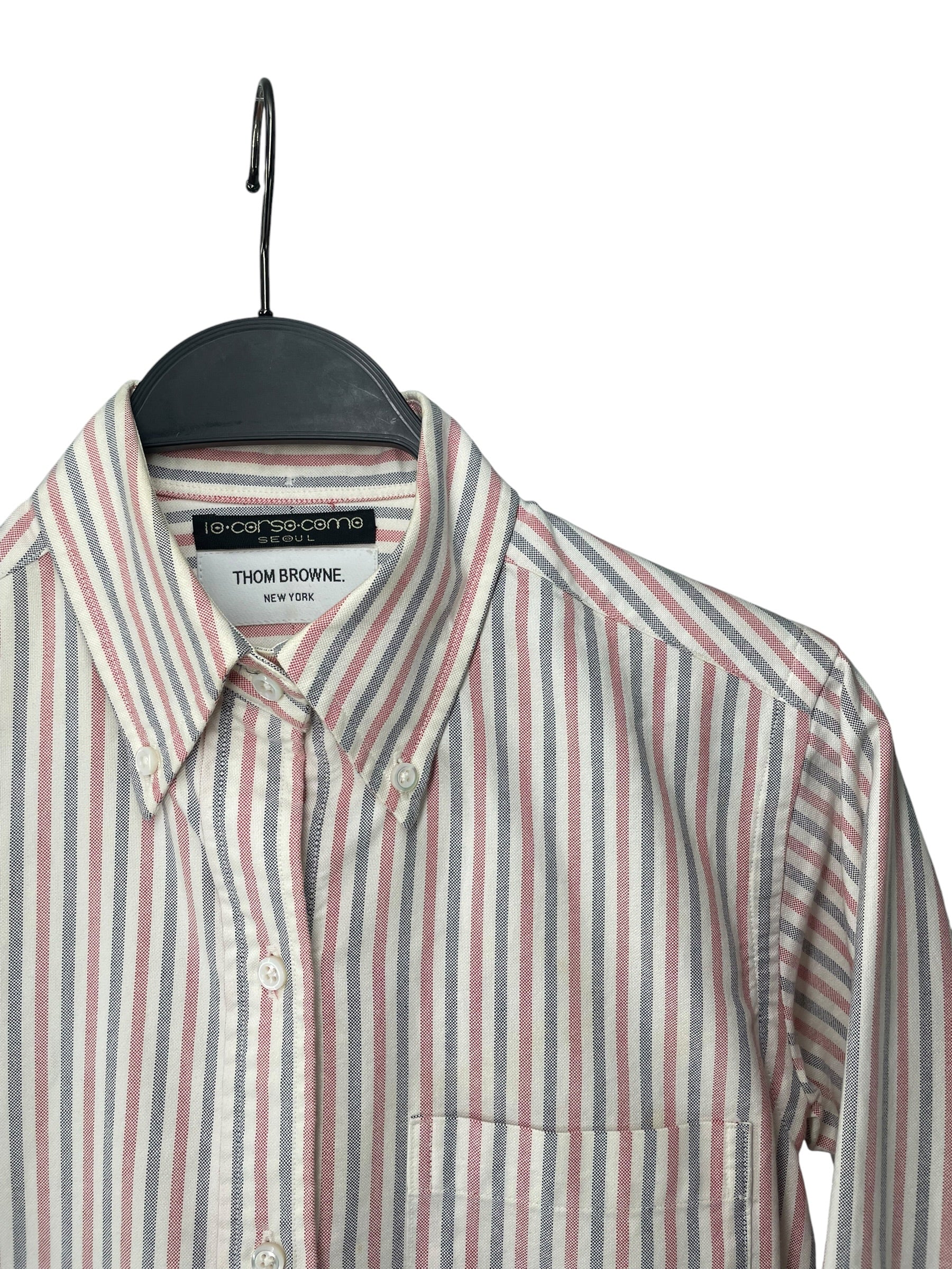 THOM BROWNE. NEW YORK/LS Shirt/0/Cotton/WHT/Stripe/RED BLACK STRIPE SHIRT CW1D621 view 3