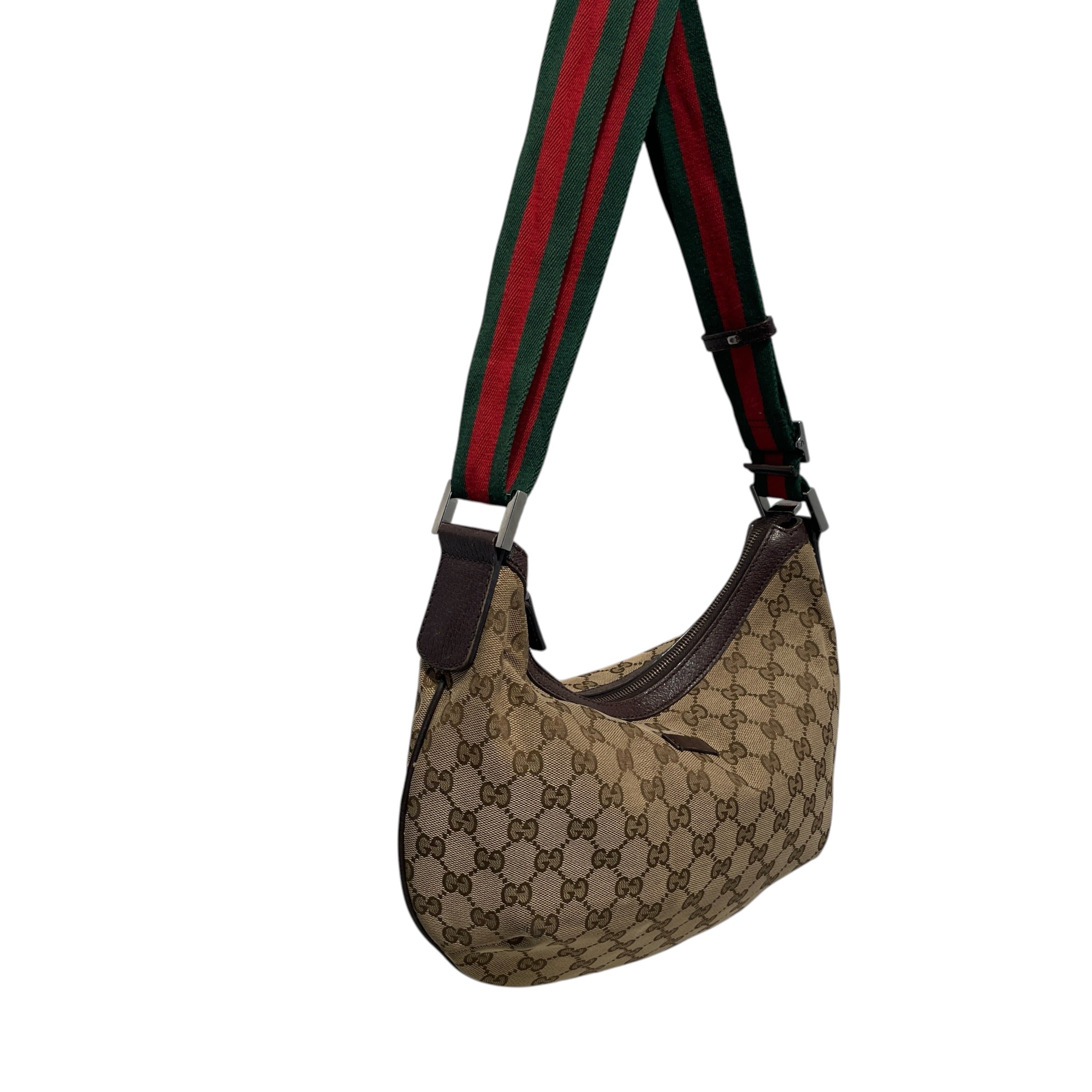 GUCCI/Cross Body Bag/Monogram/Cotton/BRW/GG Canvas Web Half Moon Hobo view 3