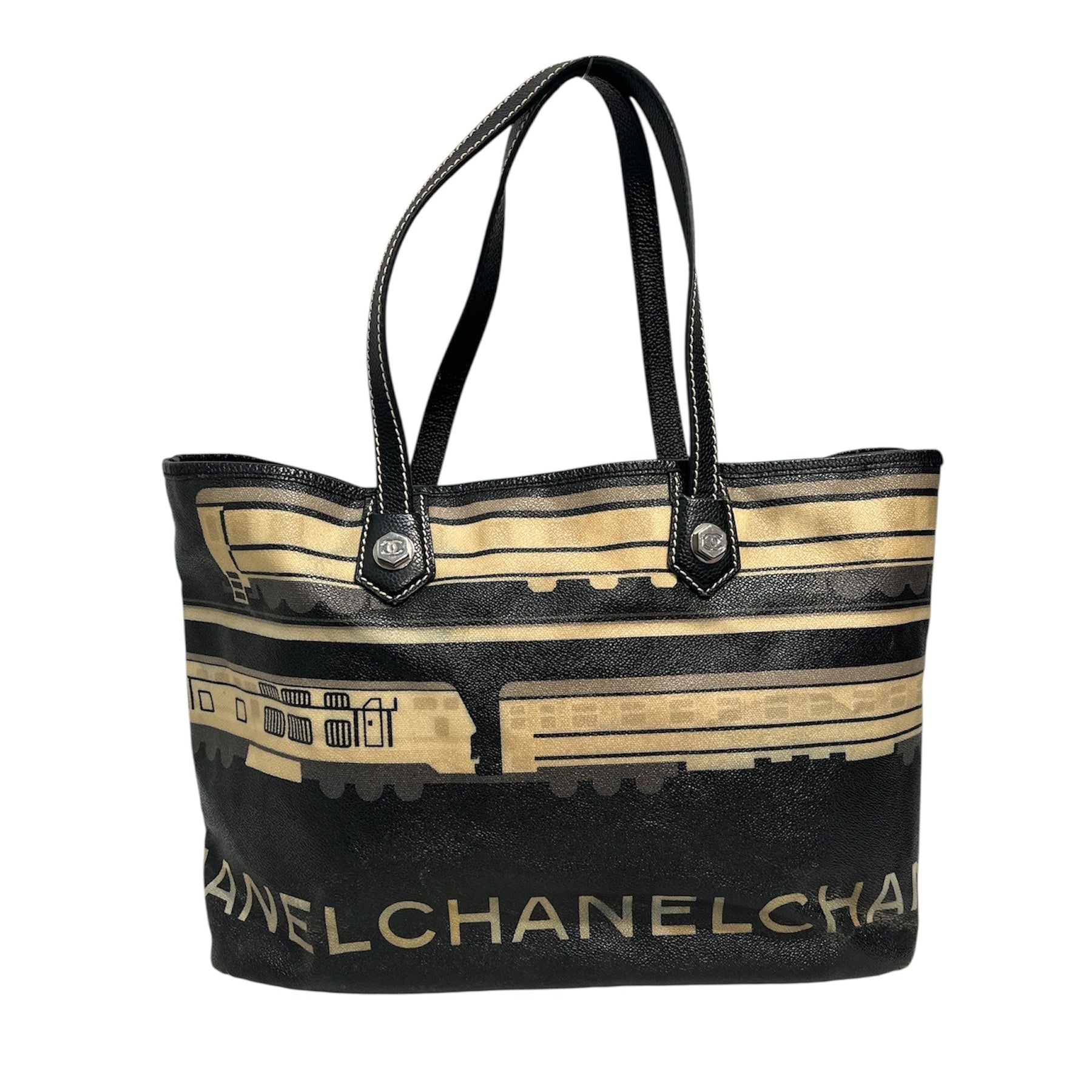 CHANEL/Hand Bag/All Over Print/Leather/BLK/LE TRAIN TOTE view 2