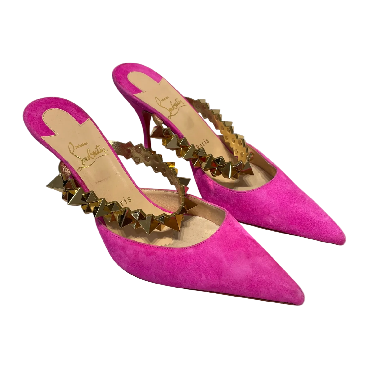 Christian Louboutin/Heels/EU 38/Suede/PNK/HOT PINK STUDDED HEELS view 1