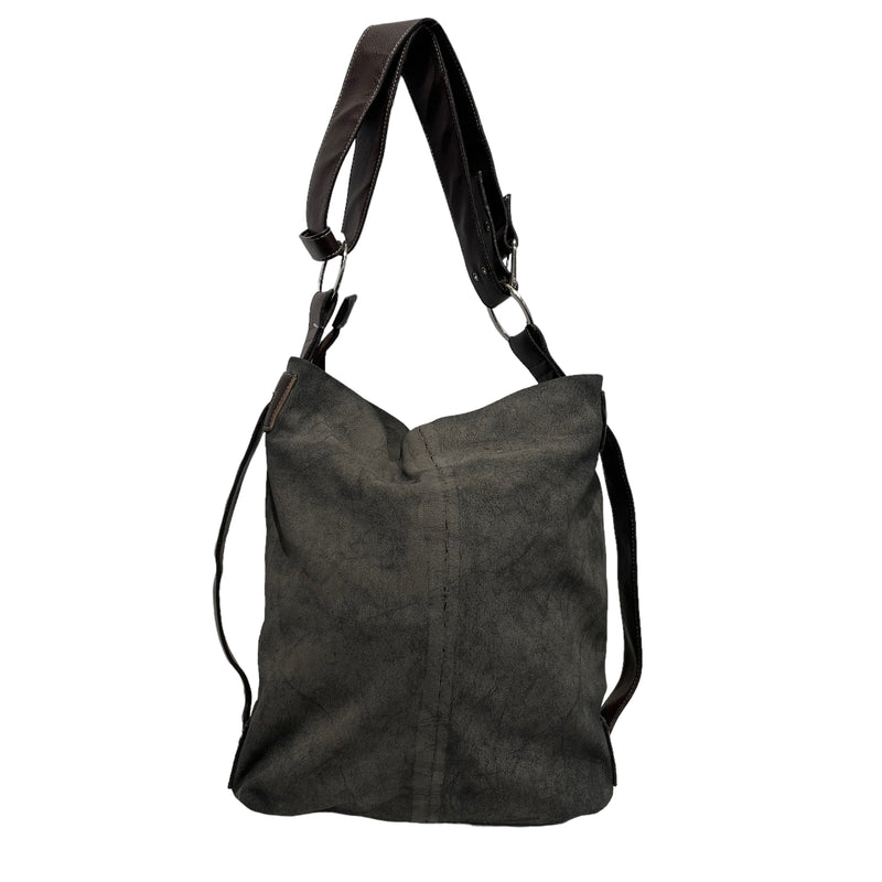Salvatore Ferragamo/Tote Bag/Leather/GRY/Cracked Leather Shoulder Tote