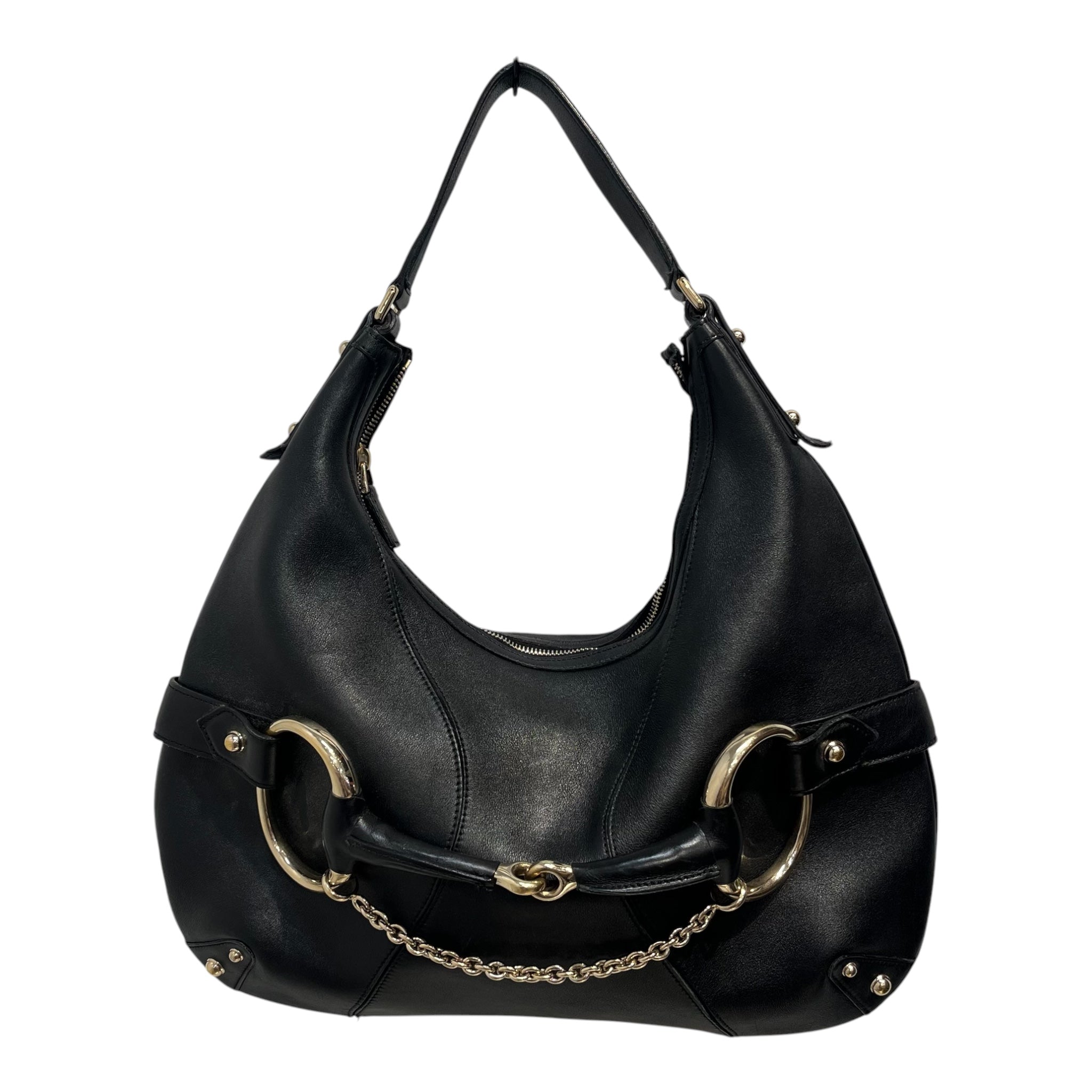 GUCCI/Hand Bag/Leather/BLK/horseshoe front clasp view 1