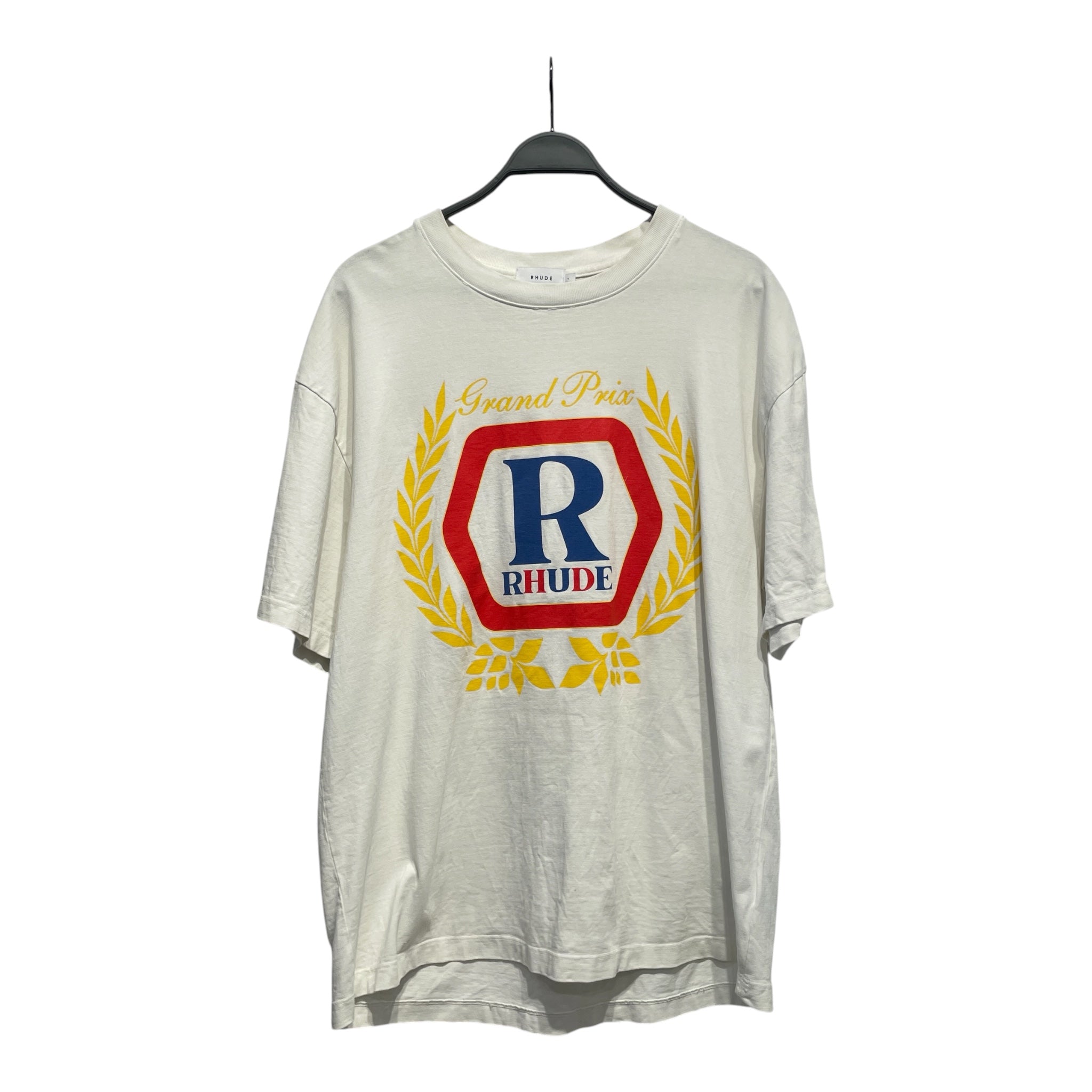 RHUDE/T-Shirt/L/Cotton/WHT/grand prix view 1