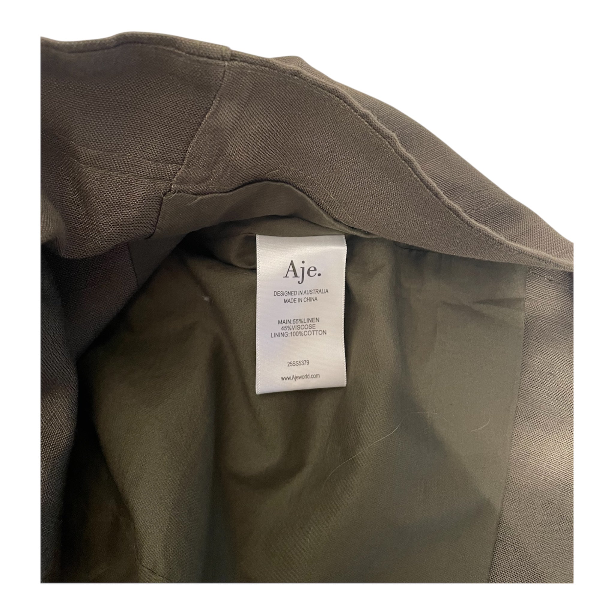 AJE/SL Dress/8/Linen/GRN/Midi Length/GOLD BUTTON/BELT TAILORED view 4