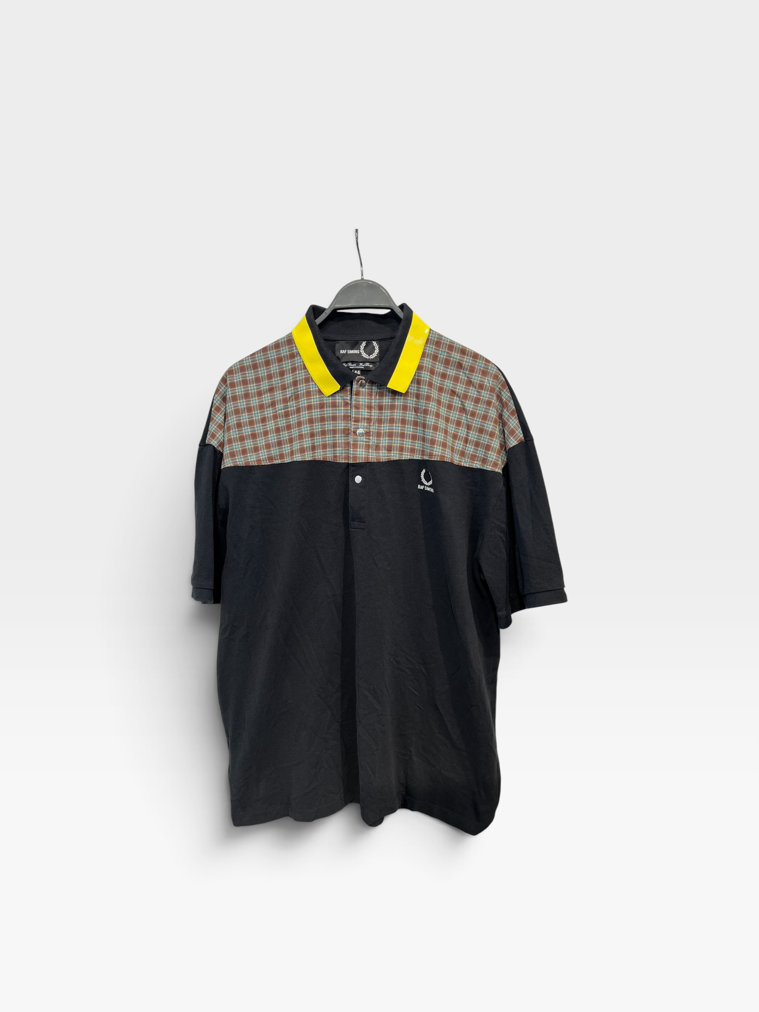 RAF SIMONS/FRED PERRY/Polo Shirt/44/Cotton/BLK/oversized snap button polo view 1