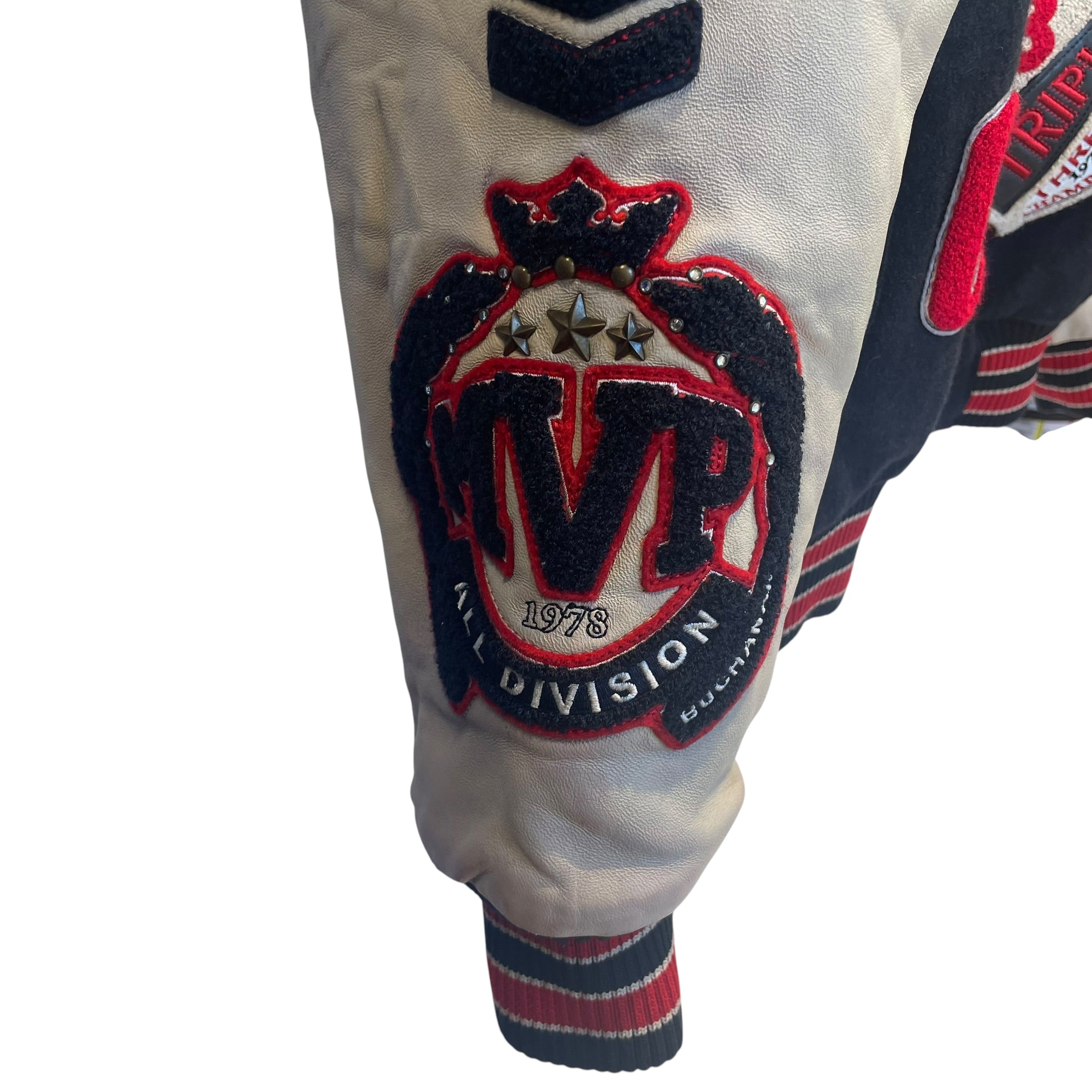 Pelle Pelle/Baseball Jkt/XXL/Wool/BLK/red paw print/cream sleeves view 9