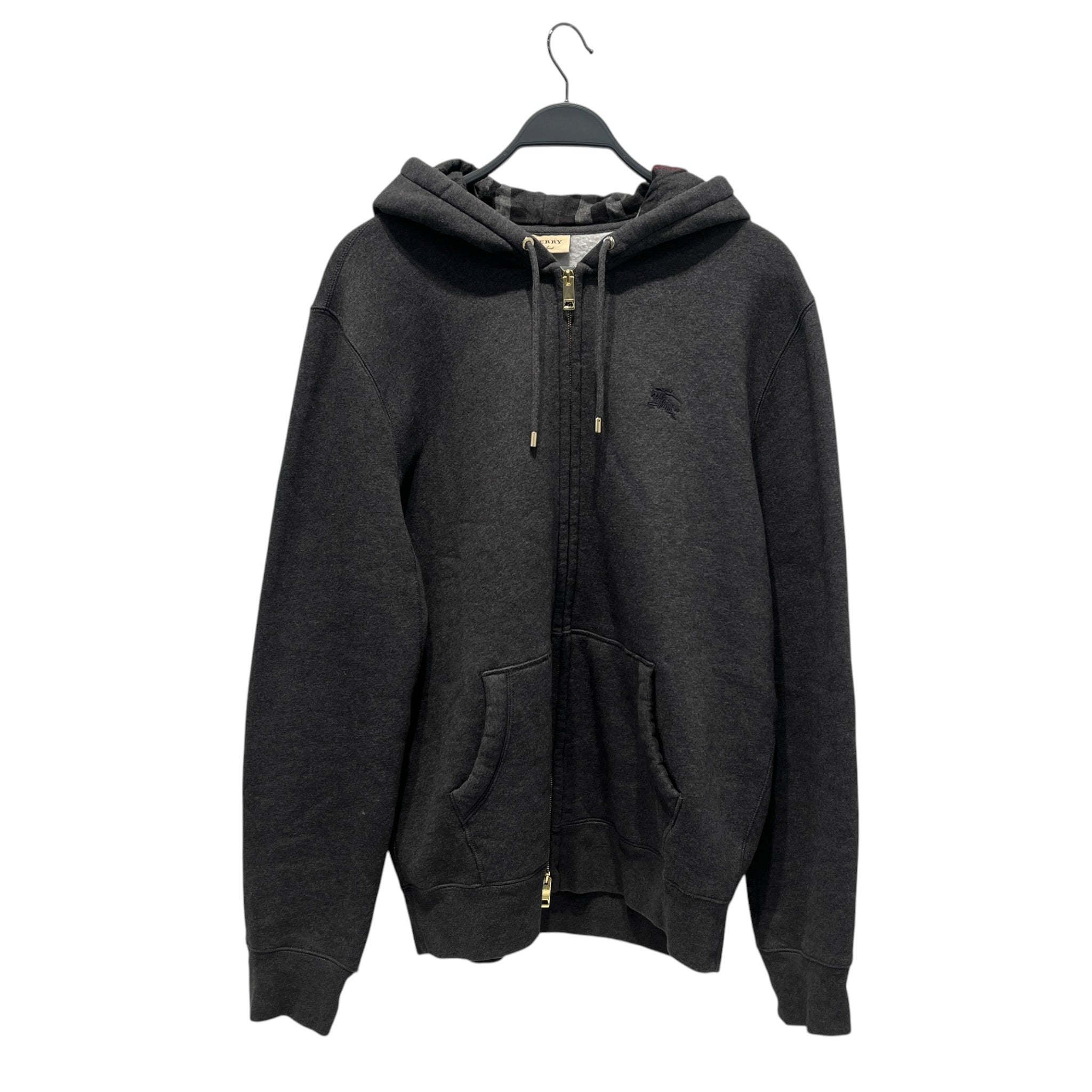 BURBERRY LONDON/Zip Up Hoodie/XXL/Cotton/GRY/GOLD ZIPPER/EMBROIDERED LOGO view 1