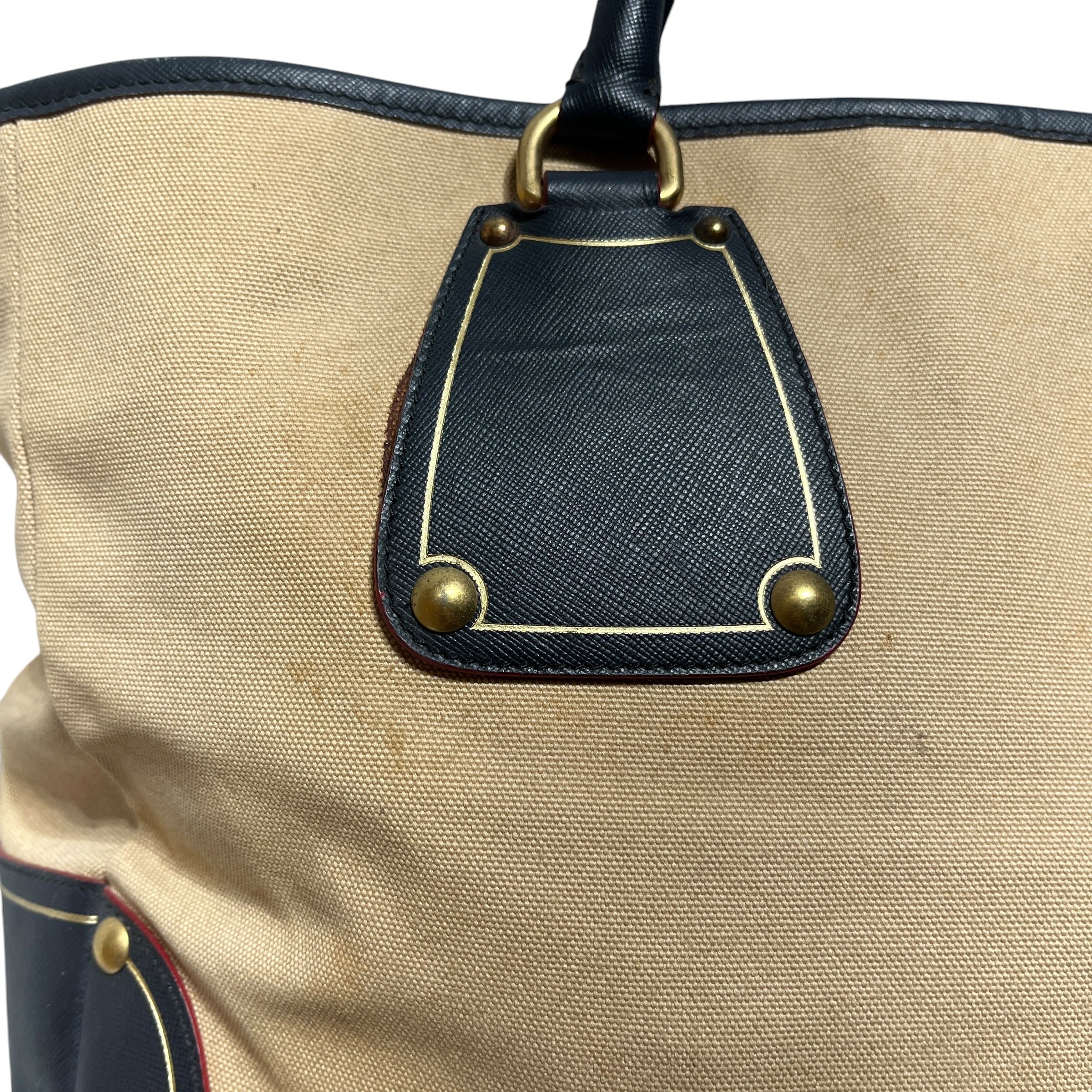 PRADA/Hand Bag/Leather/MLT/bicolor canvas bowler bag view 9