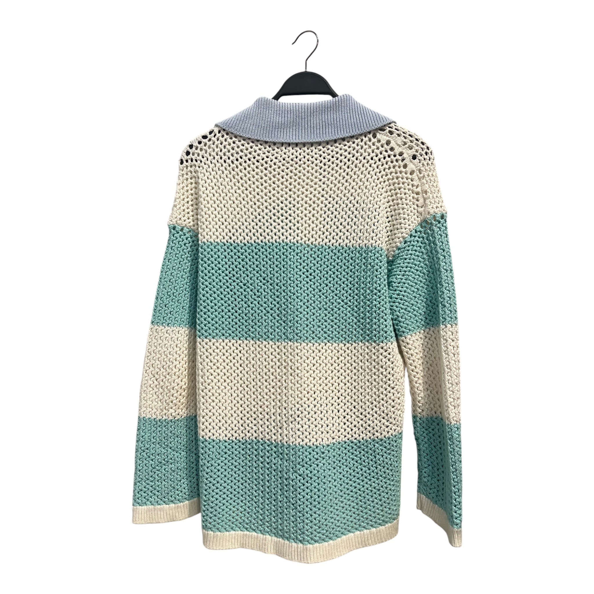 halfboy/Heavy Cardigan/L/Cotton/WHT/blue and white blockibng view 2