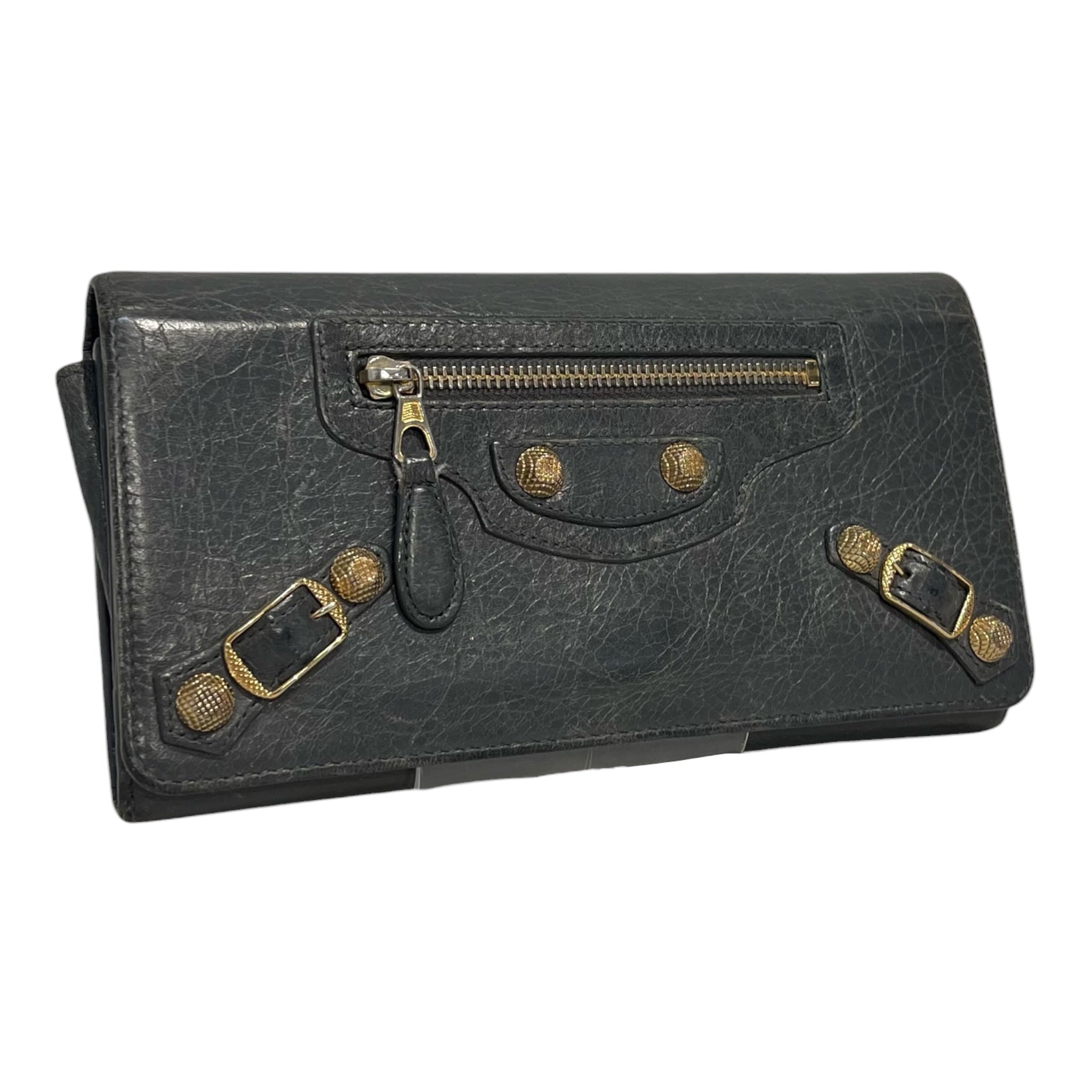 BALENCIAGA/Long Wallet/Leather/GRY/GLD STUDDED FOLD WALLET view 1