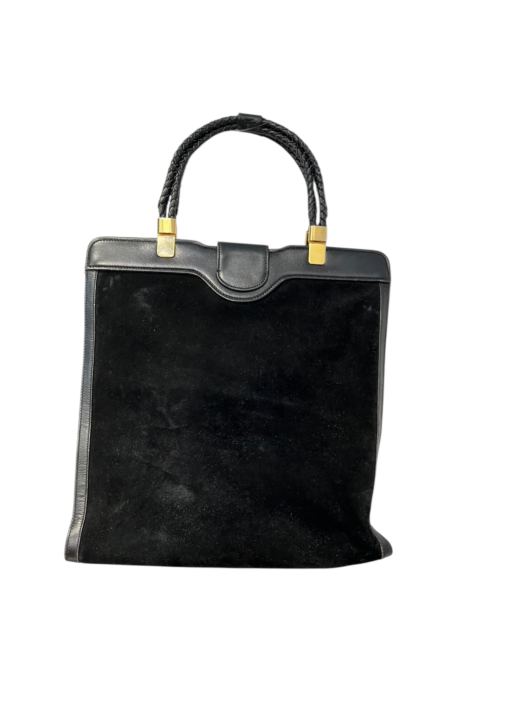 GUCCI/Hand Bag/Suede/BLK/Gucci suede/leather bag view 2