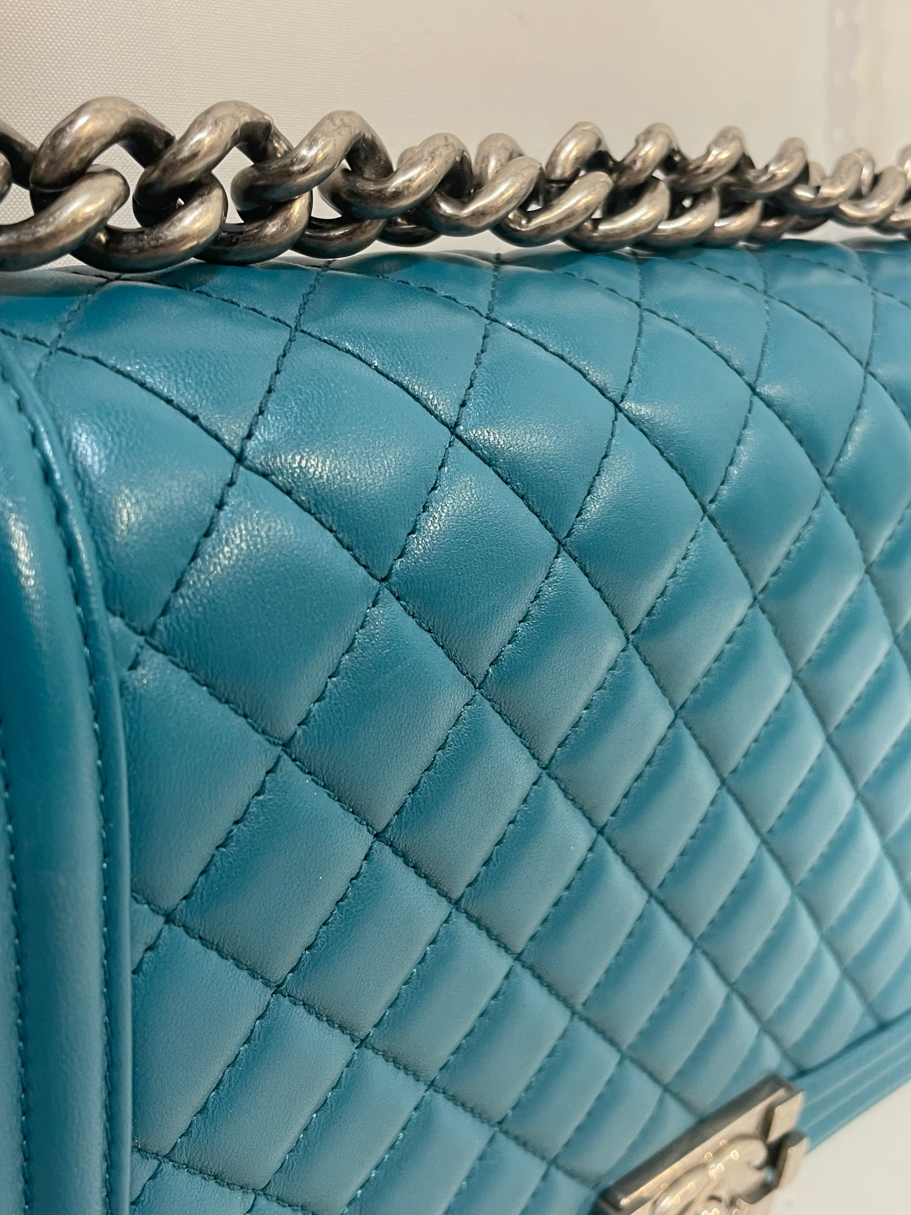 CHANEL/Hand Bag/Border/Lambskin/BLU/boy bag teal/gun metal view 6