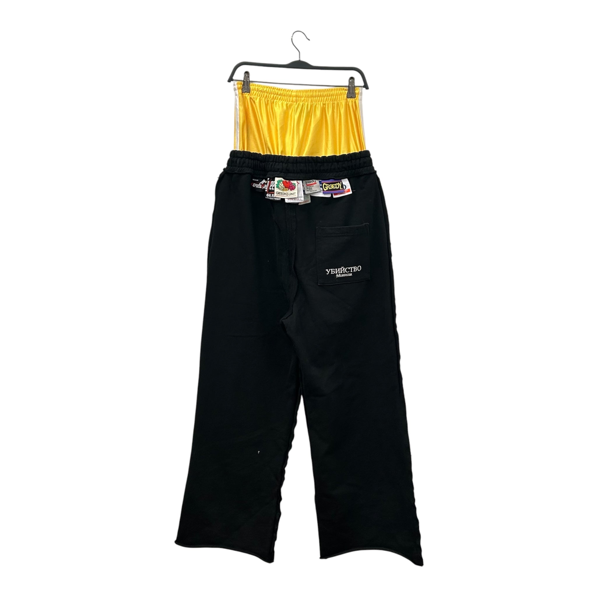 GREEDY UNIT/MURD333R.FM/Straight Pants/S/Cotton/BLK/DOUBLE LAYER YELLOW WAIST view 2