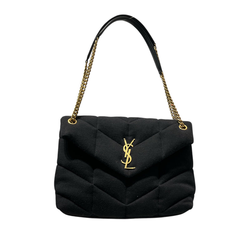 YVES SAINT LAURENT/Cross Body Bag/Cotton/BLK/GOLD DETAILING/PUFFER BAG