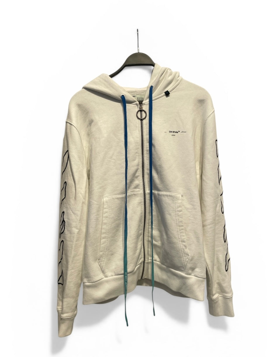 OFF-WHITE/Zip Up Hoodie/L/Cotton/WHT/EMBROIDERED X view 1