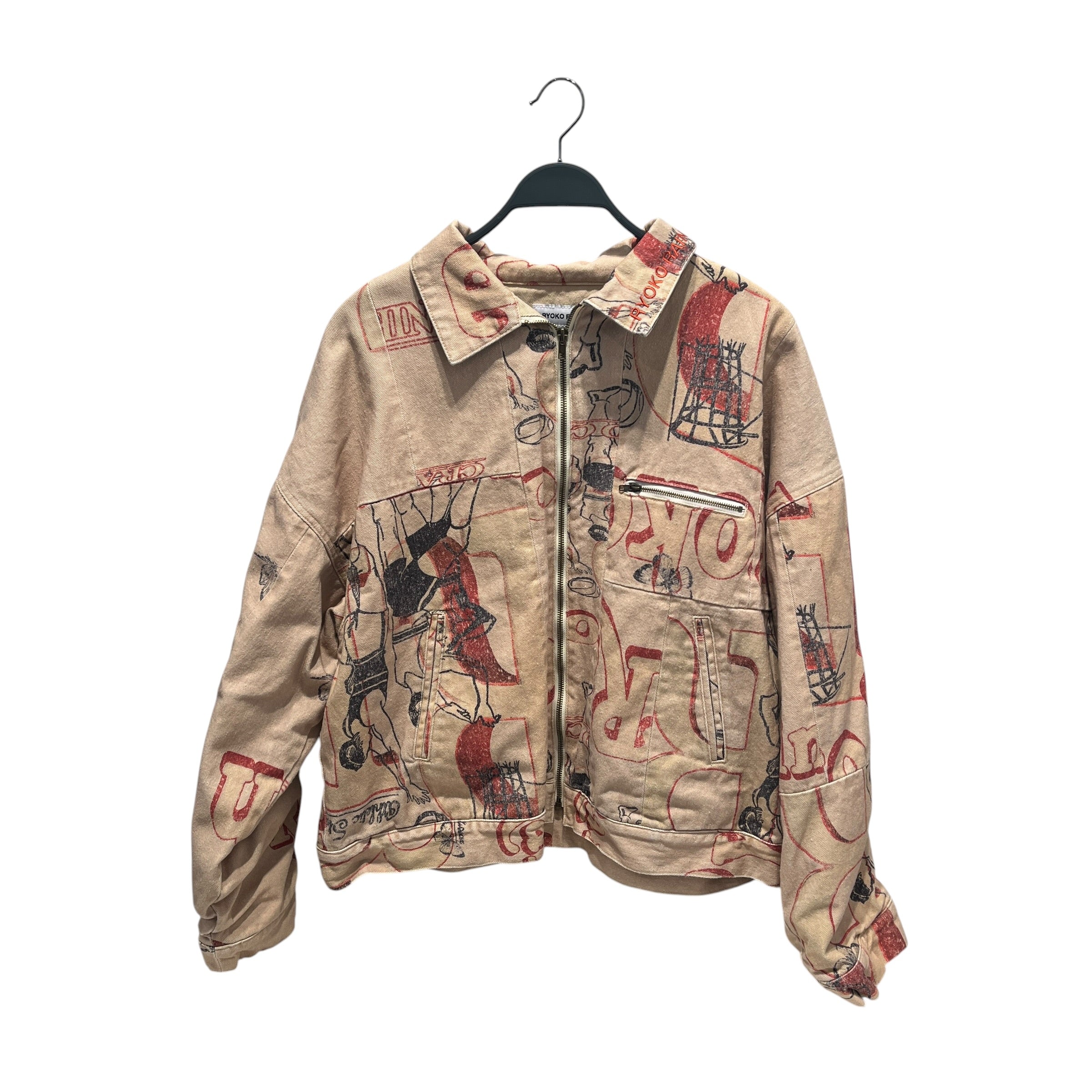 RYOKO RAIN/Denim Jkt/L/Cotton/BEG/Single Breasted/All Over Print/Athletic Streetwear Hoop Jkt view 1