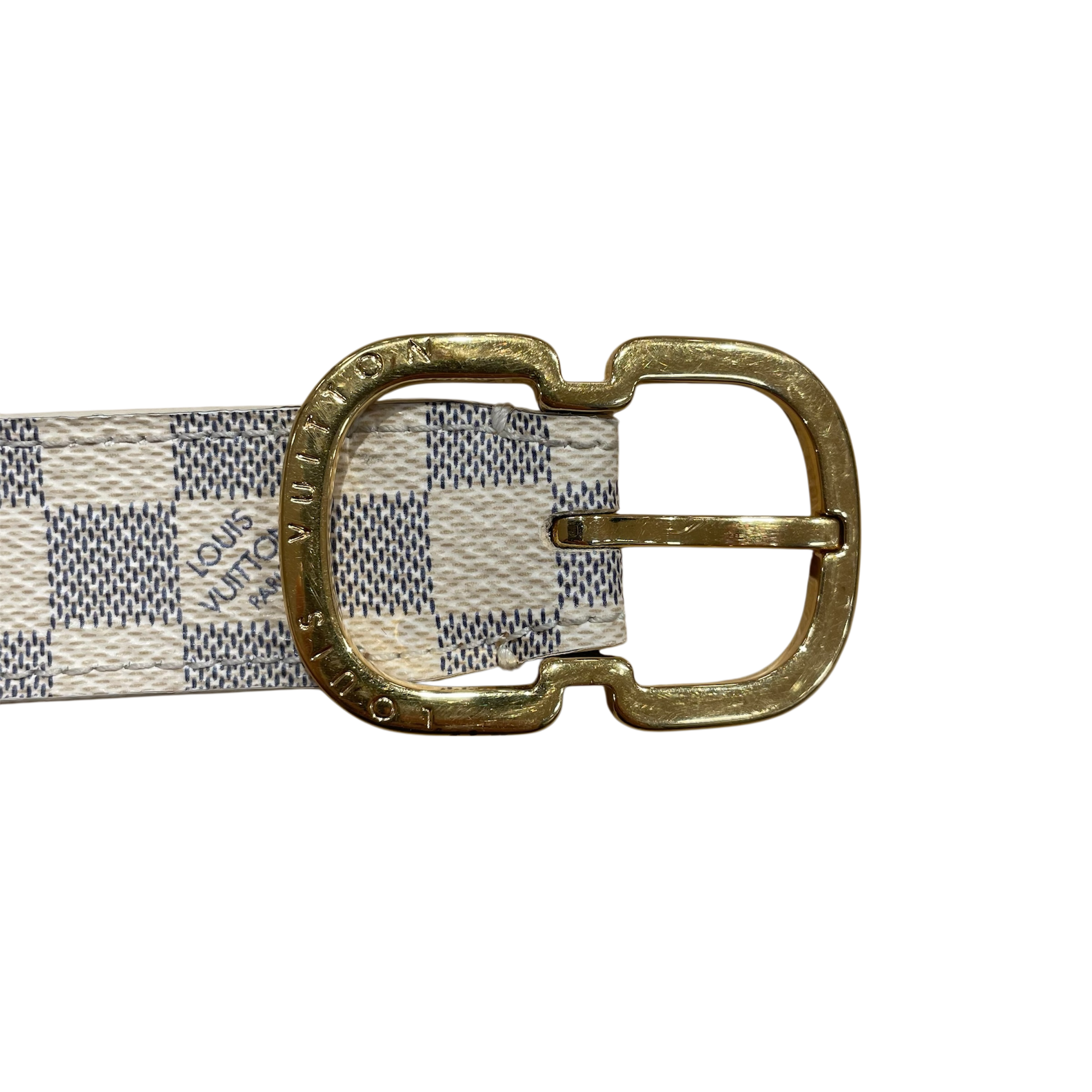 LOUIS VUITTON/Belt/Monogram/Leather/CRM/damier azur canvas belt view 3