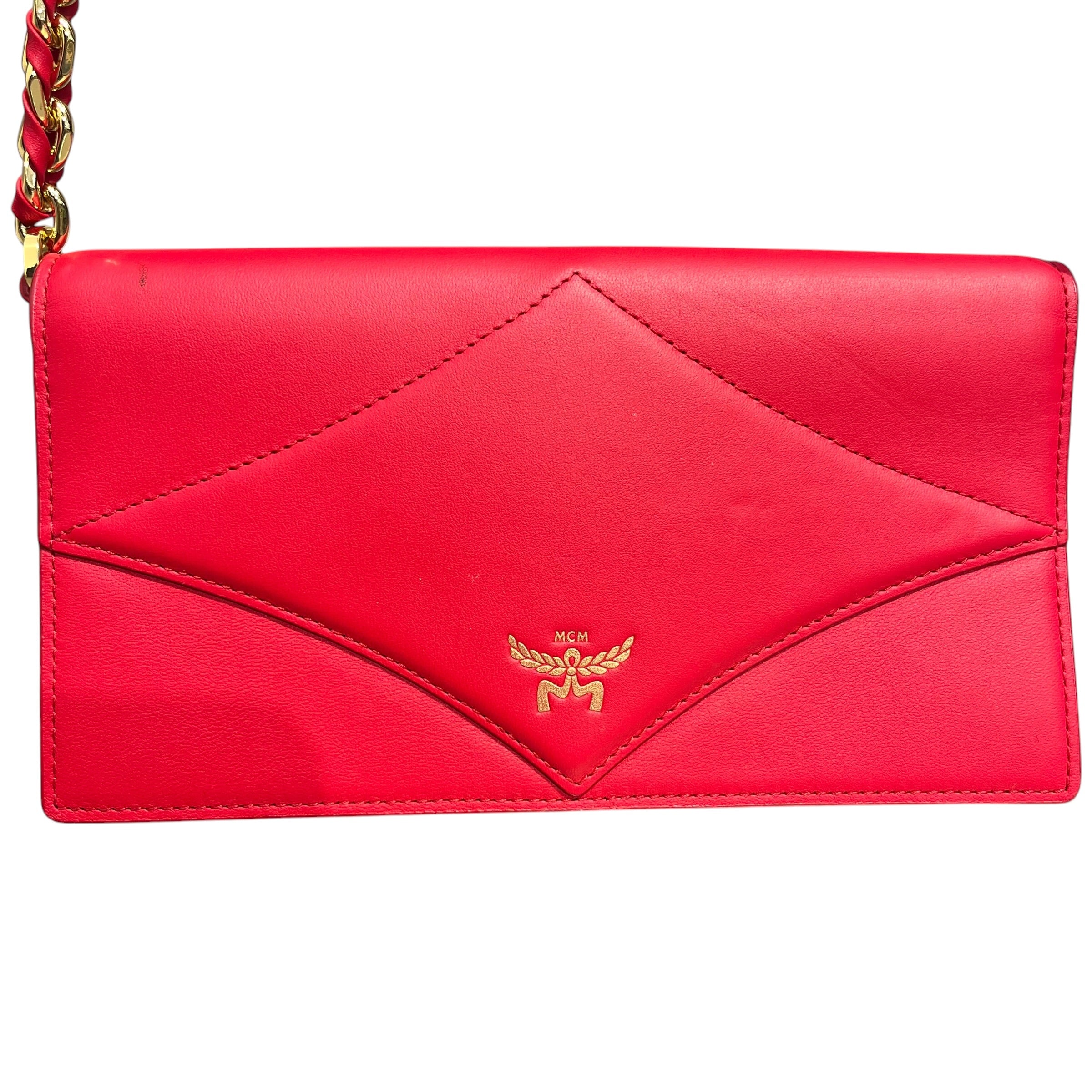 MCM/Wallet/Leather/RED/L's/ON CHAIN view 3