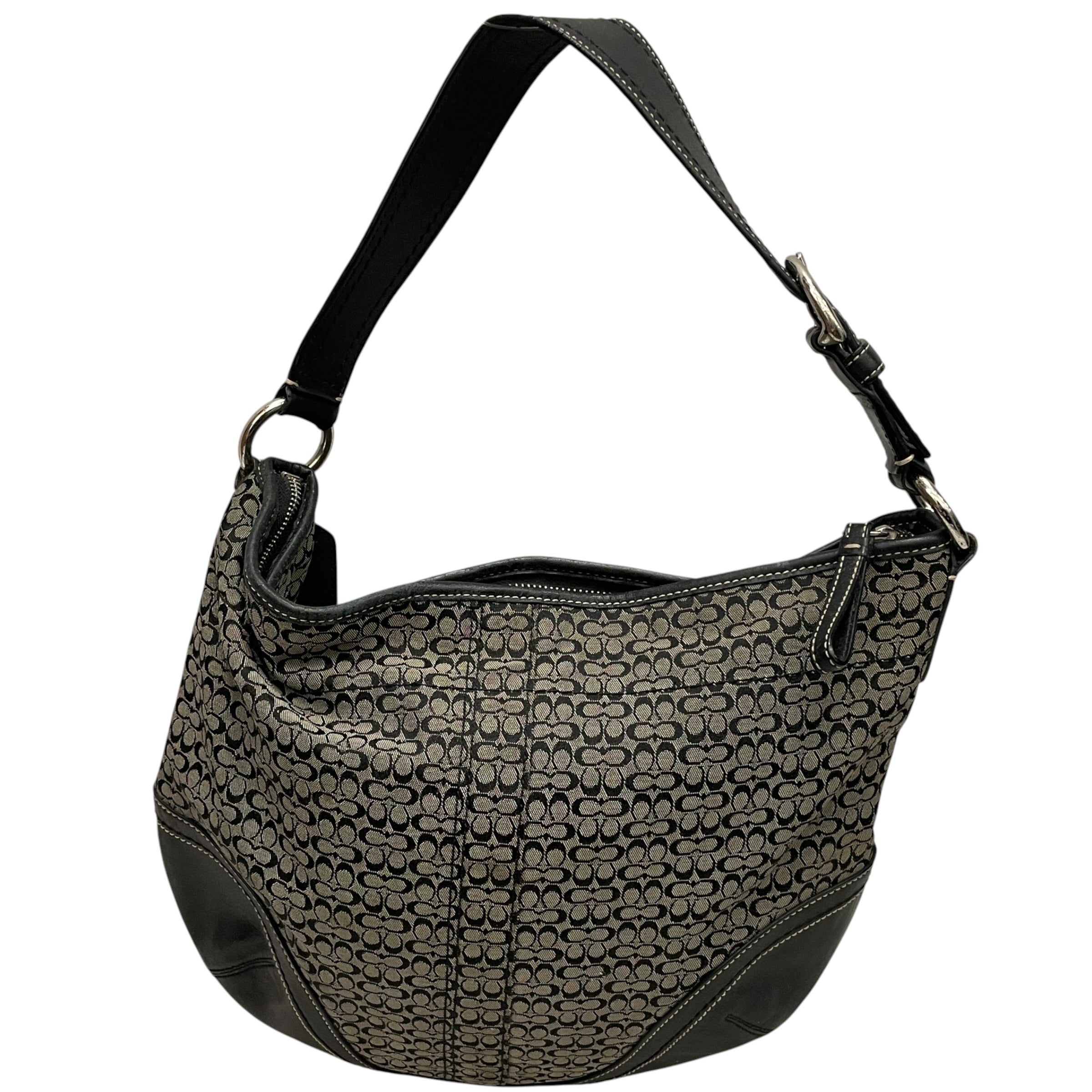 COACH/Tote Bag/Monogram/Cotton/GRY/hobo bag leather trim view 2