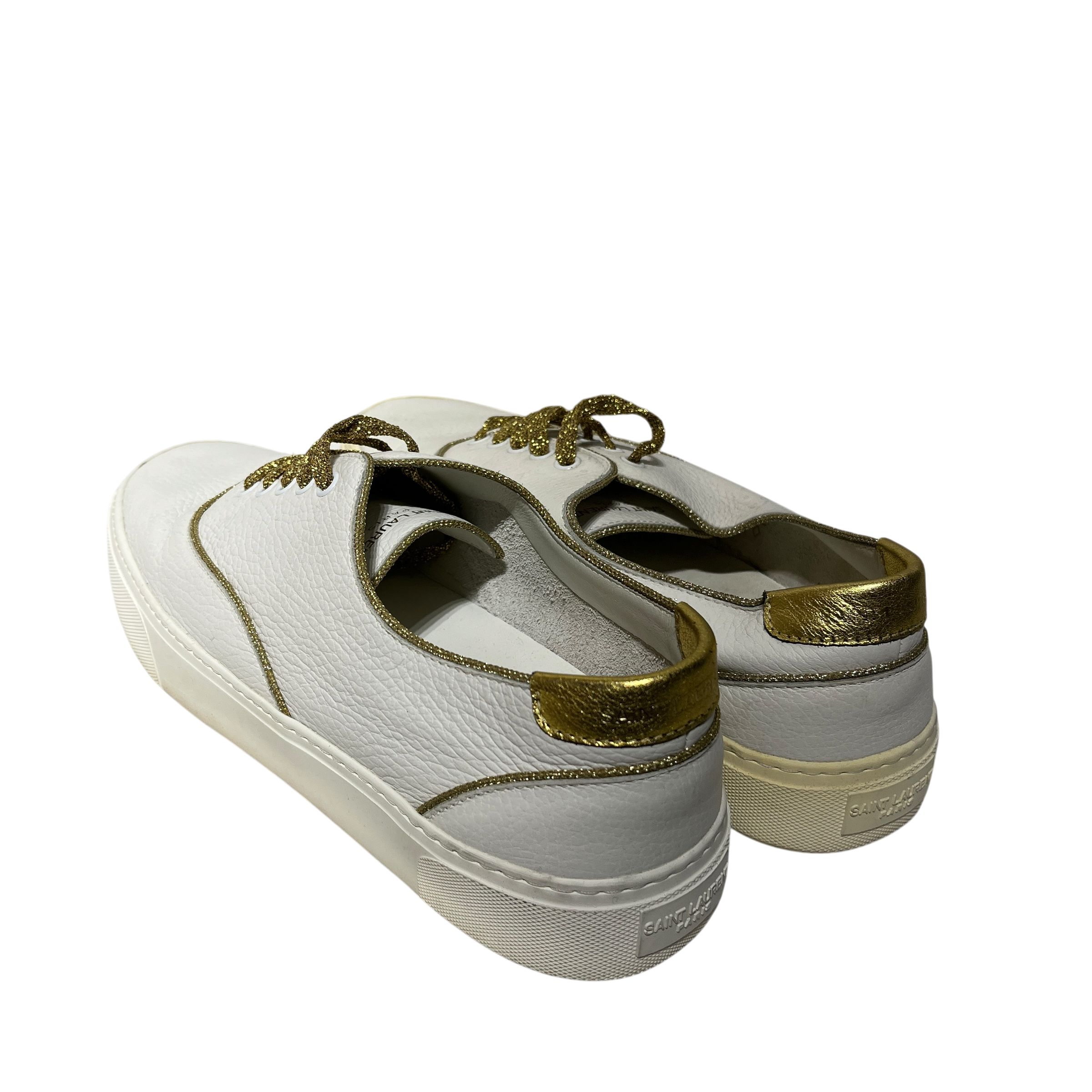 SAINT LAURENT/Low-Sneakers/US 12/Leather/WHT/Gold Glitter Laces view 2