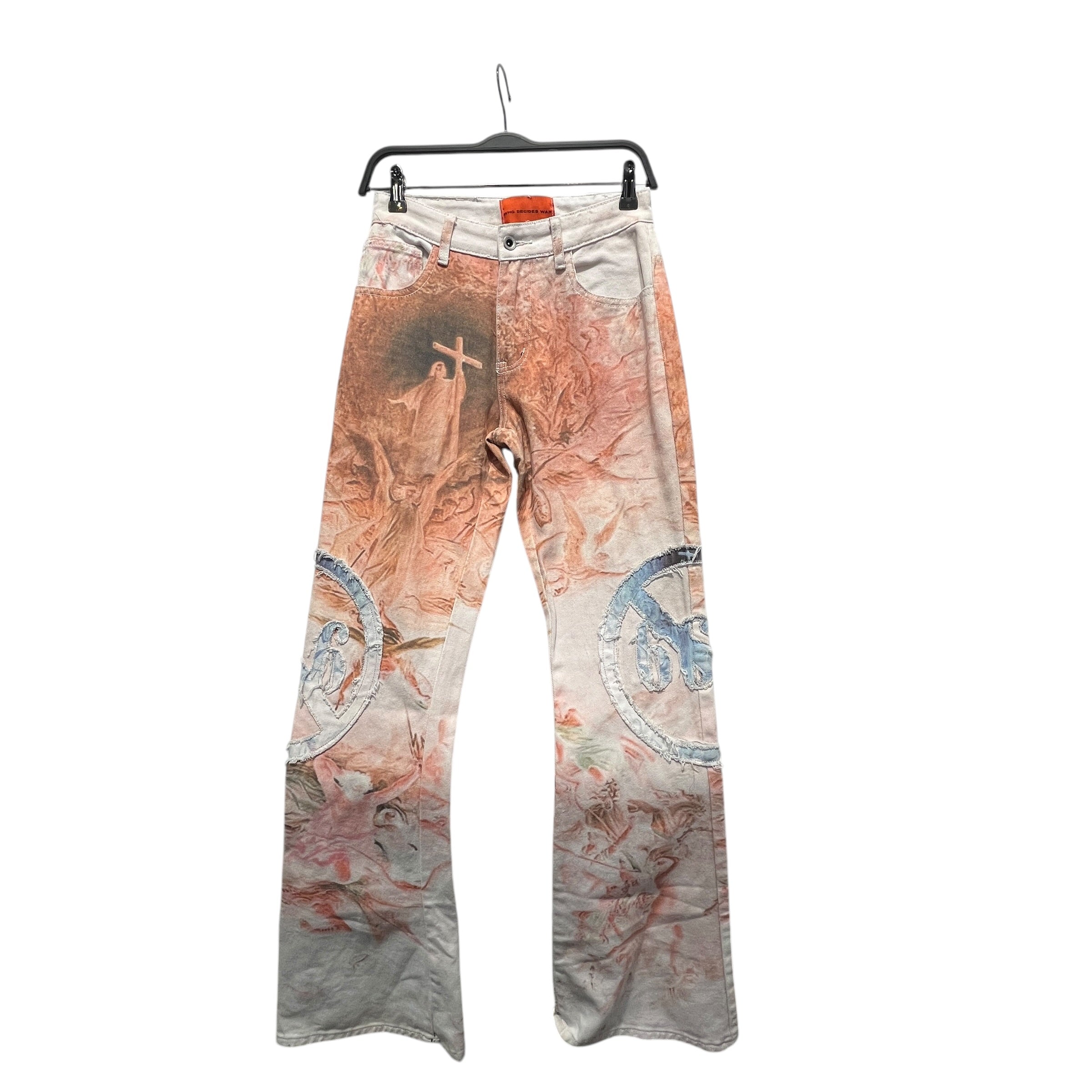 WHO DECIDES WAR/Bootcut Pants/28/Cotton/BEG/Graphic/jesus graphic view 1