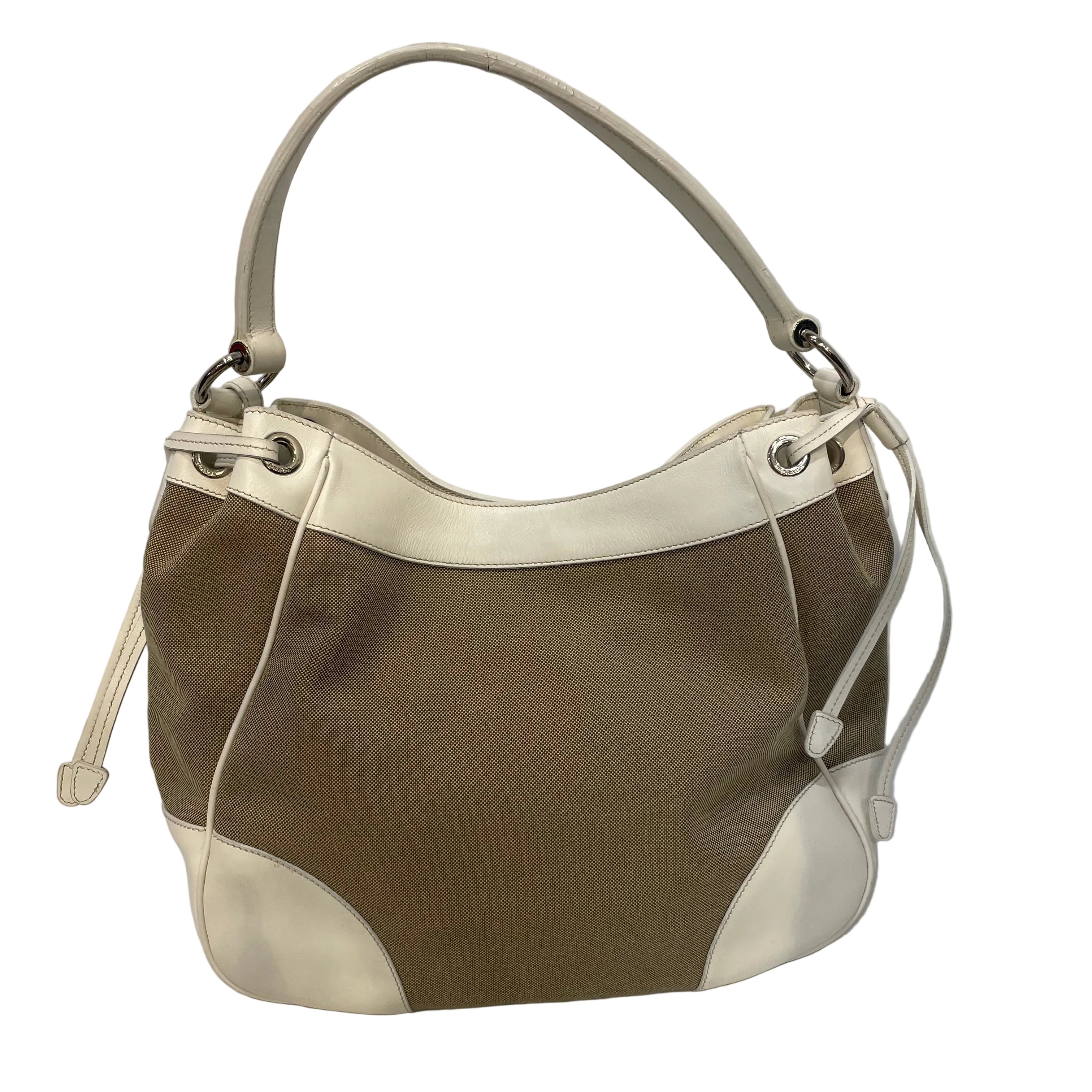PRADA/Bag/Cotton/BEG/hobo canapa satchel white edge view 2