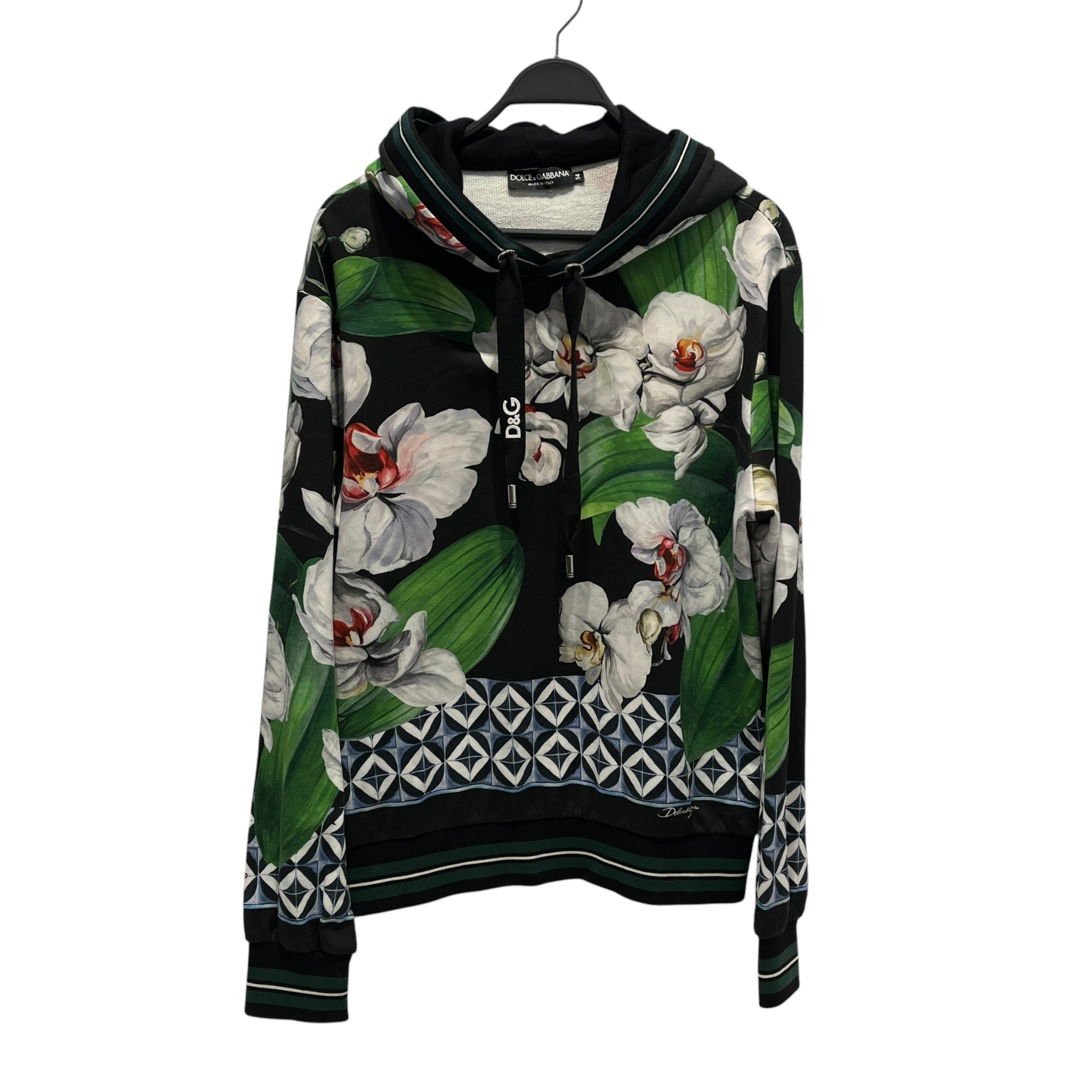 DOLCE&GABBANA/Hoodie/54/Floral Pattern/Cotton/BLK/ELEGANT ORCHID FLORAL HOODIE view 1