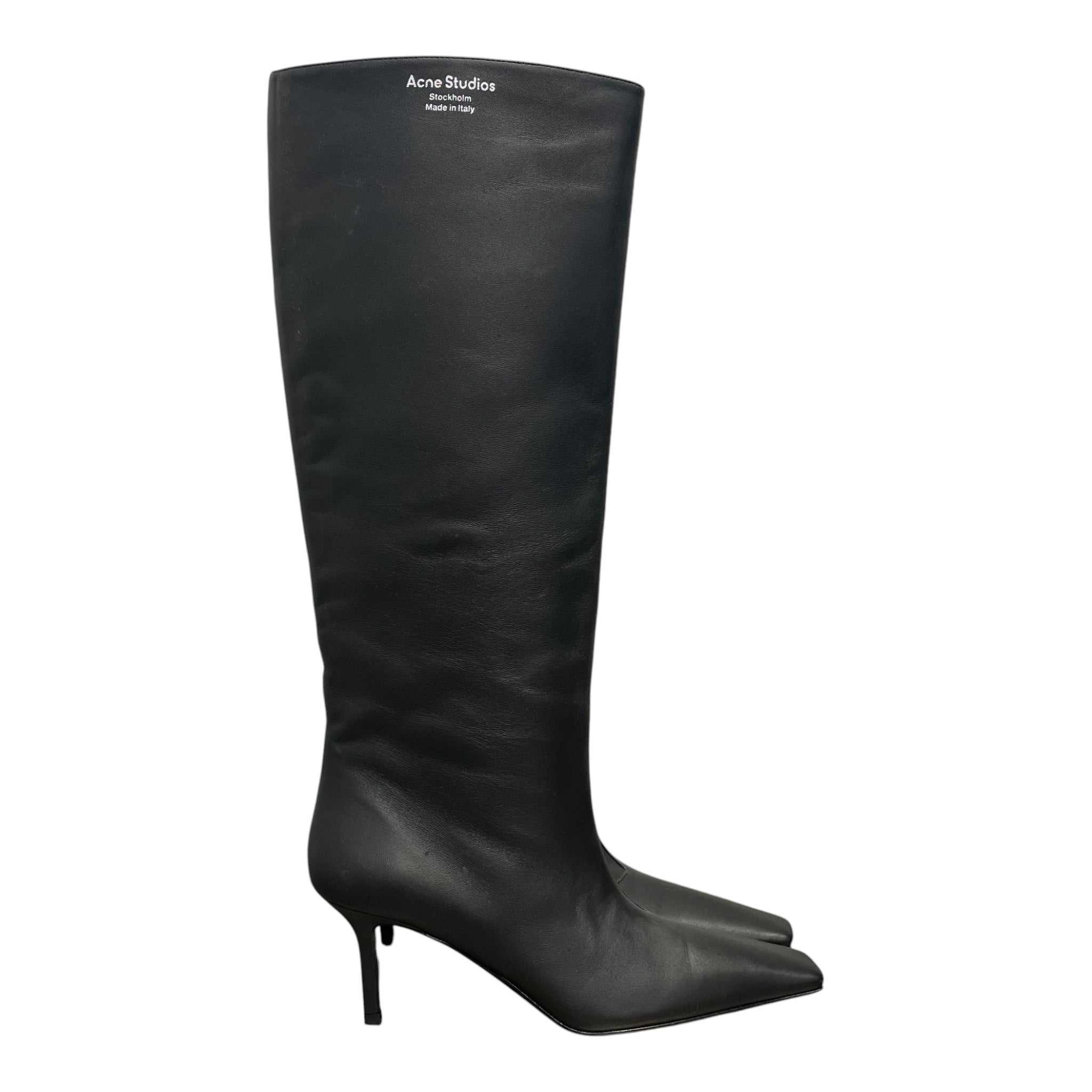 Acne Studios/Boots/EU 38/Leather/BLK/KNEE HIGH SQUARE TIP SLVR LOGO view 2