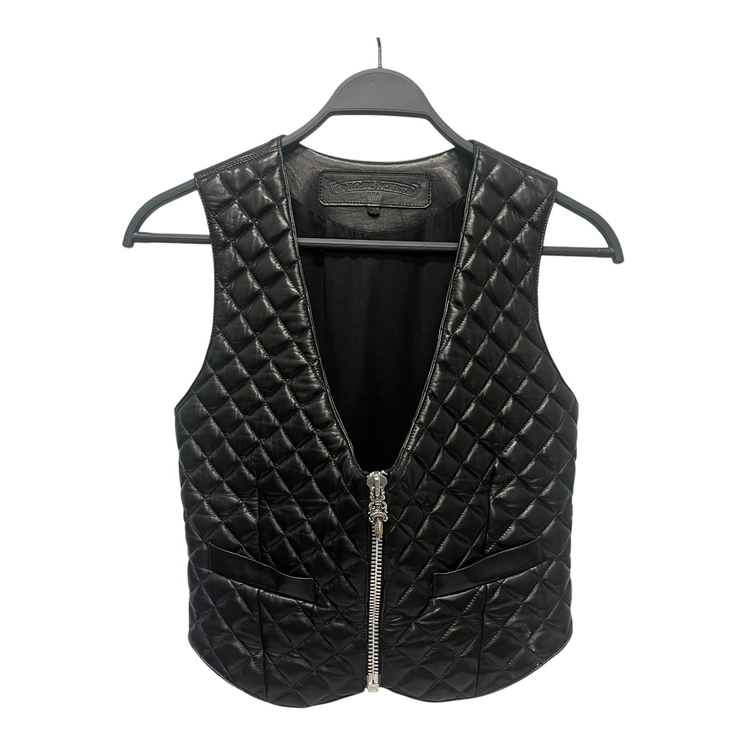 CHROME HEARTS/Quilted Vest/M/Leather/BLK/BACK CORSET/LEATHER QUILTED view 1