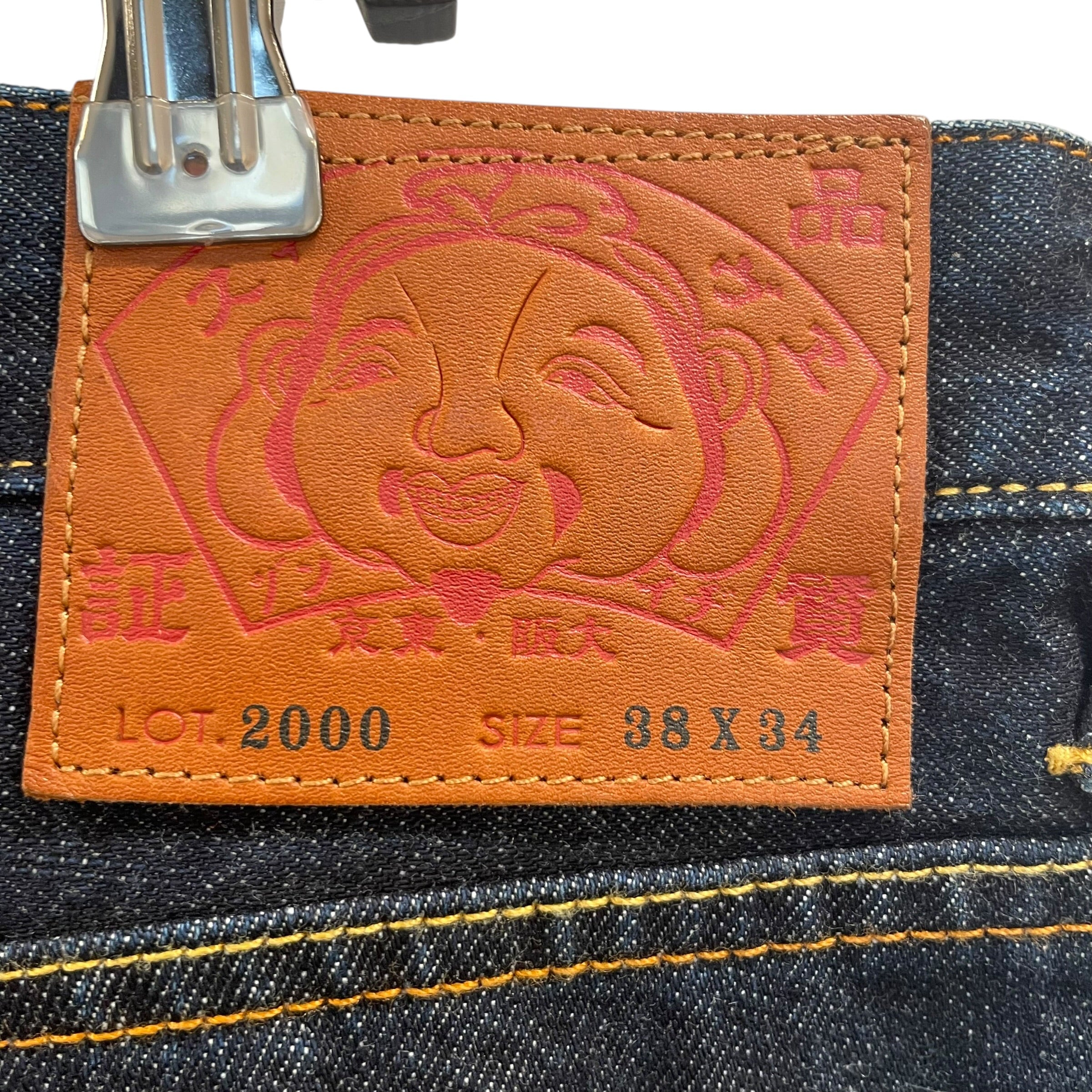 EVISU/Pants/38/Cotton/NVY/orange hand painted logo view 4