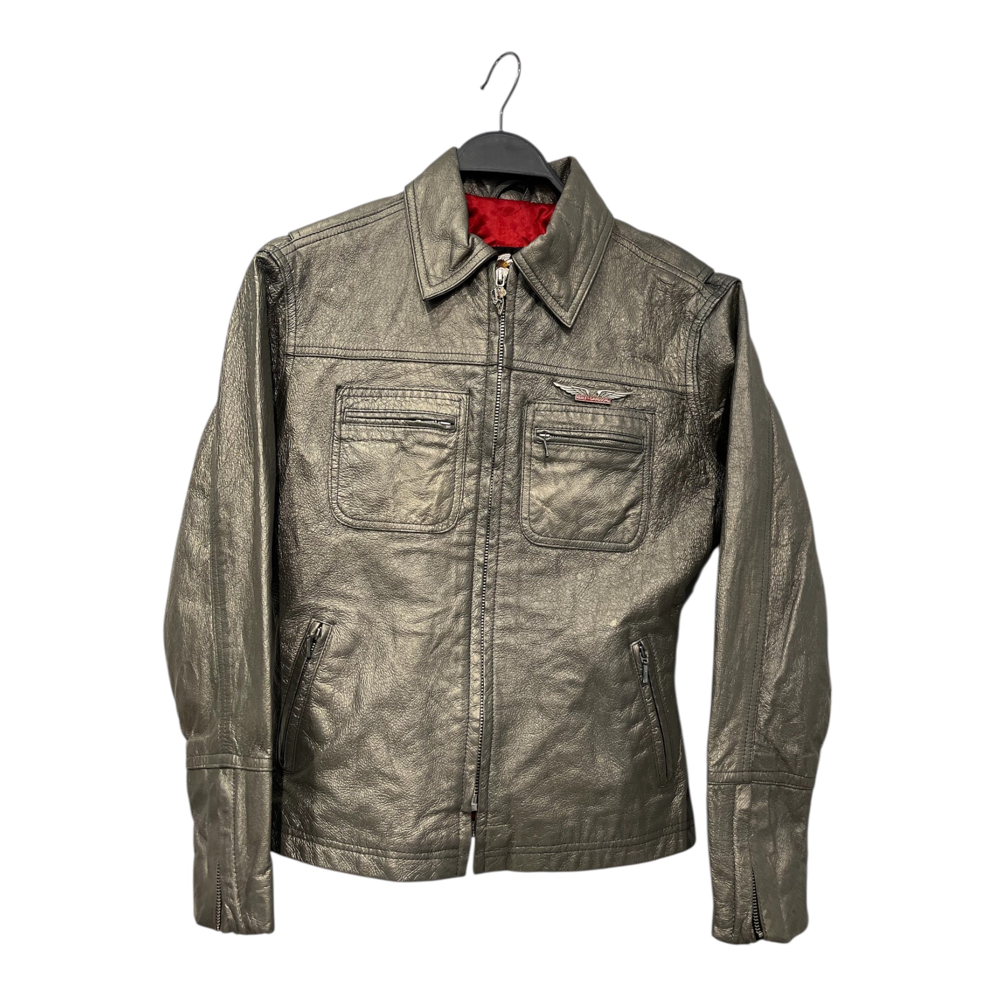HARLEY DAVIDSON/Leather Jkt/XS/Leather/SLV/Double Breasted/CA03402 silver leather jkt view 1