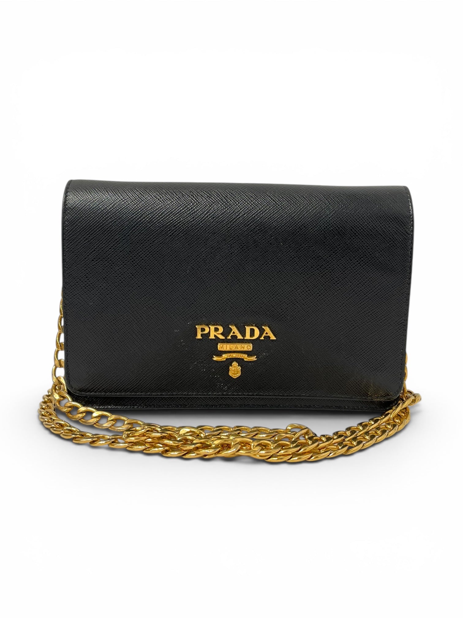 PRADA/Cross Body Bag/Leather/BLK/GLD FRON LOGO RED LINER BAG view 8