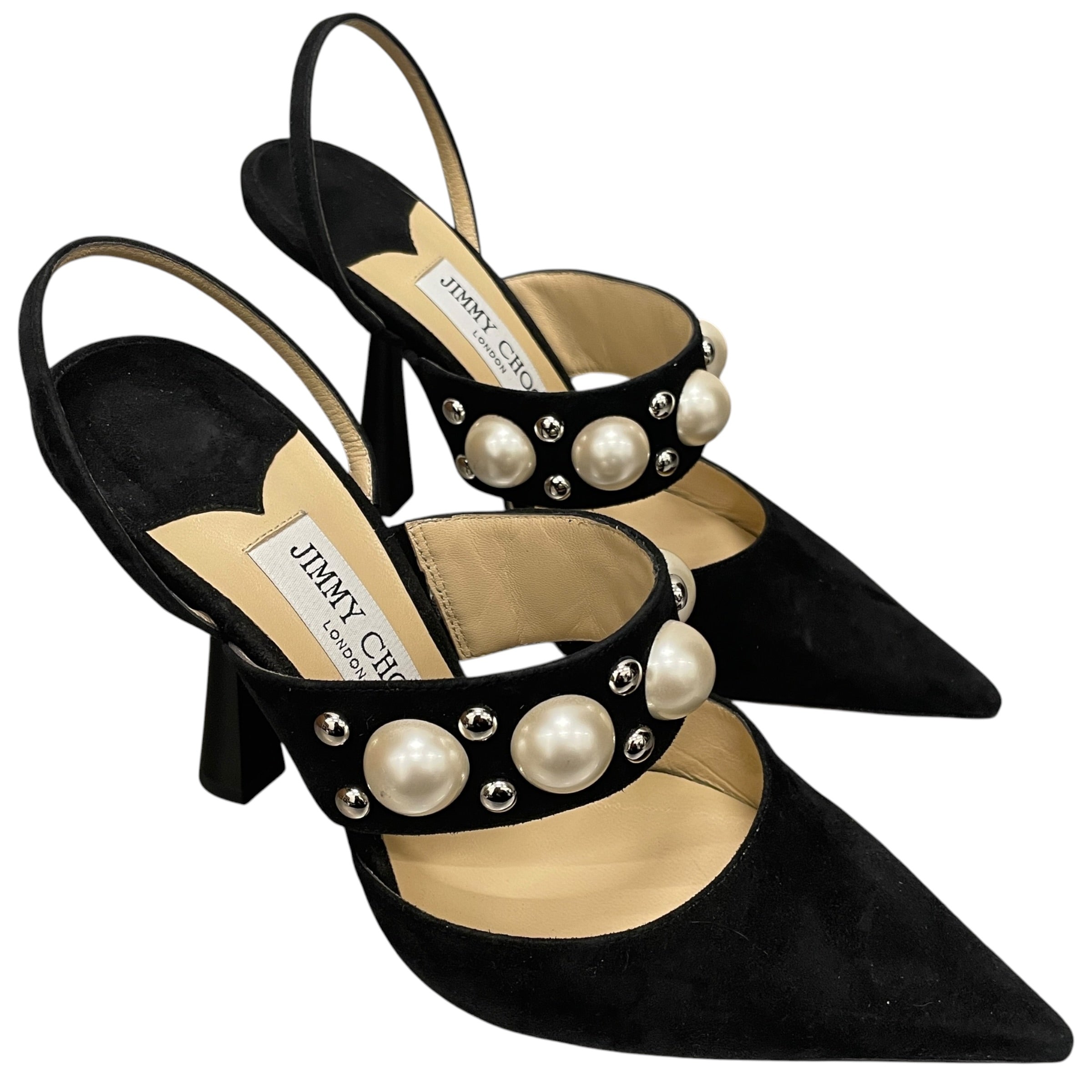 JIMMY CHOO/Heels/EU 38/Suede/BLK/PEARLS AND STUDS view 1