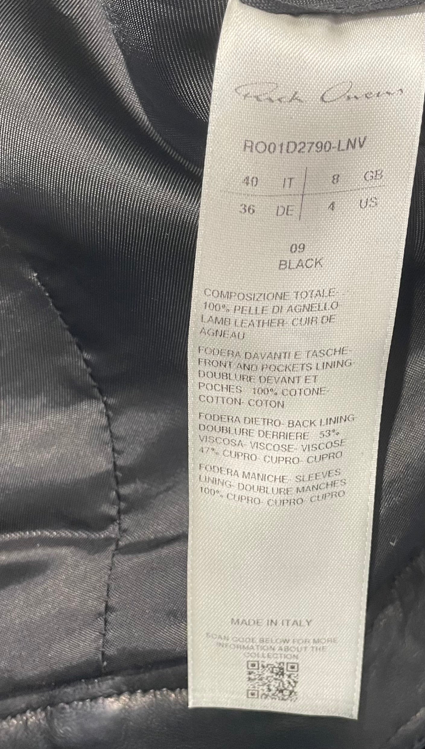 Rick Owens/Leather Jkt/40/Lambskin/BLK/micro biker view 4