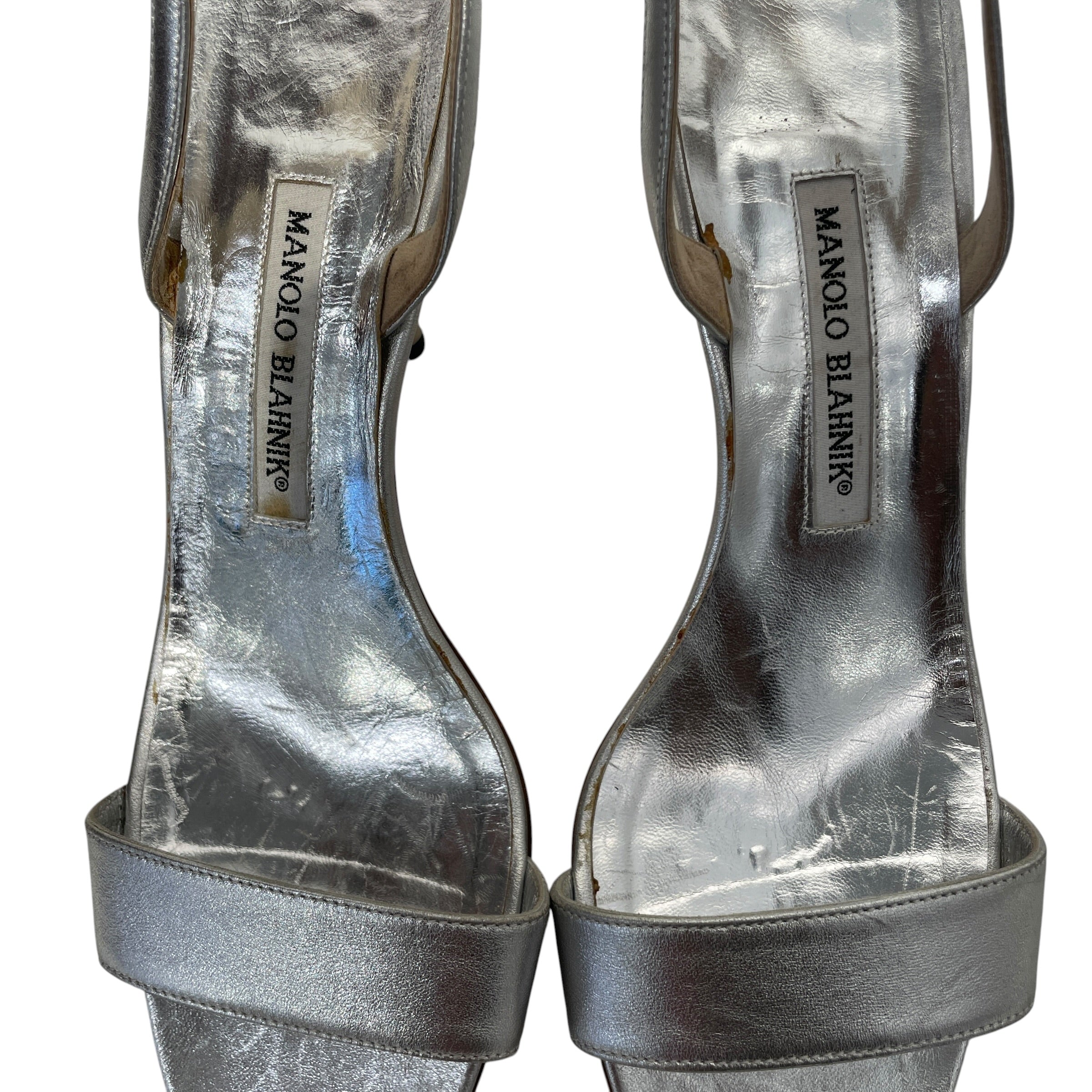 MANOLO BLAHNIK/Heels/US 8/Leather/SLV/strappy/metallic view 3