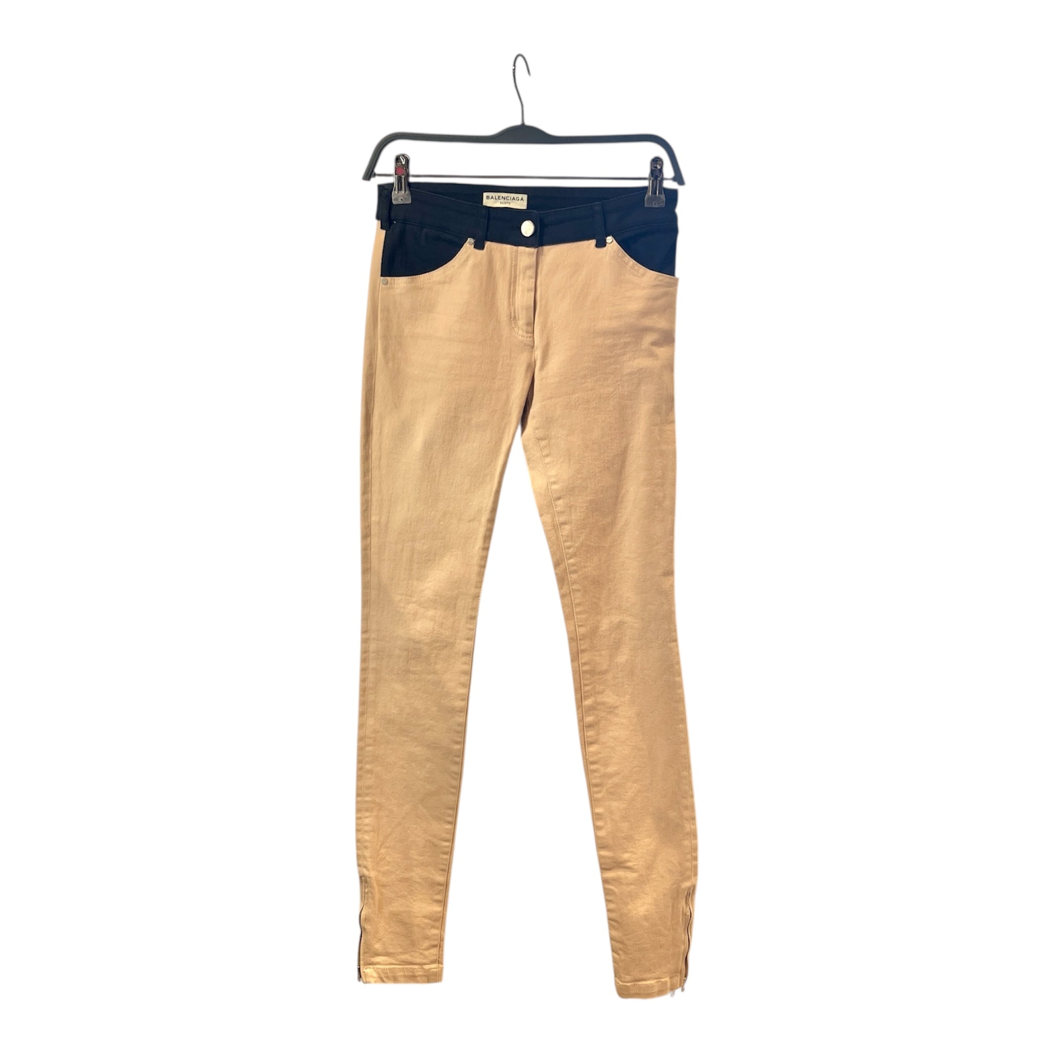 BALENCIAGA/Skinny Pants/34/Cotton/BEG/NAVY WAIST / ZIP HEM view 1