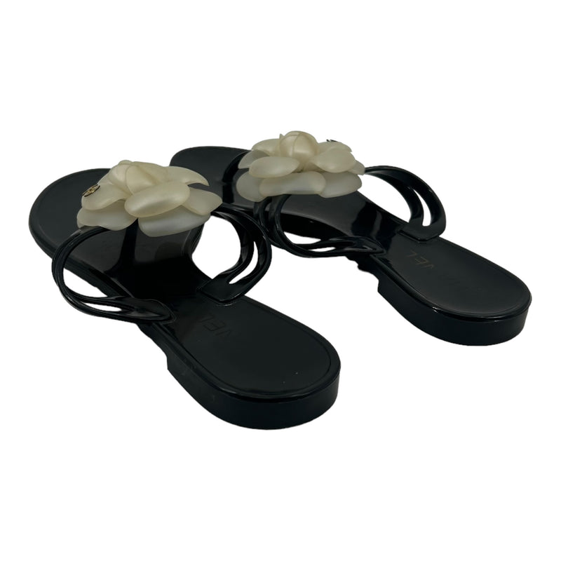 CHANEL/Camellia/RubberSandals/US 6.5/Black/