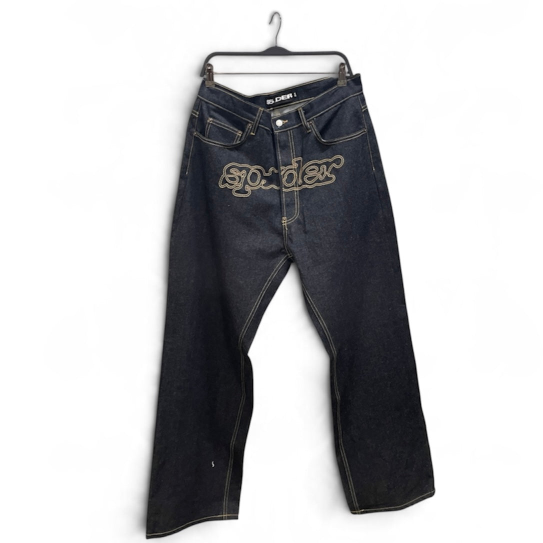 Sp5der/Straight Pants/34/Denim/NVY/BRWN STITCHING/LOGO ON CROTCH view 1