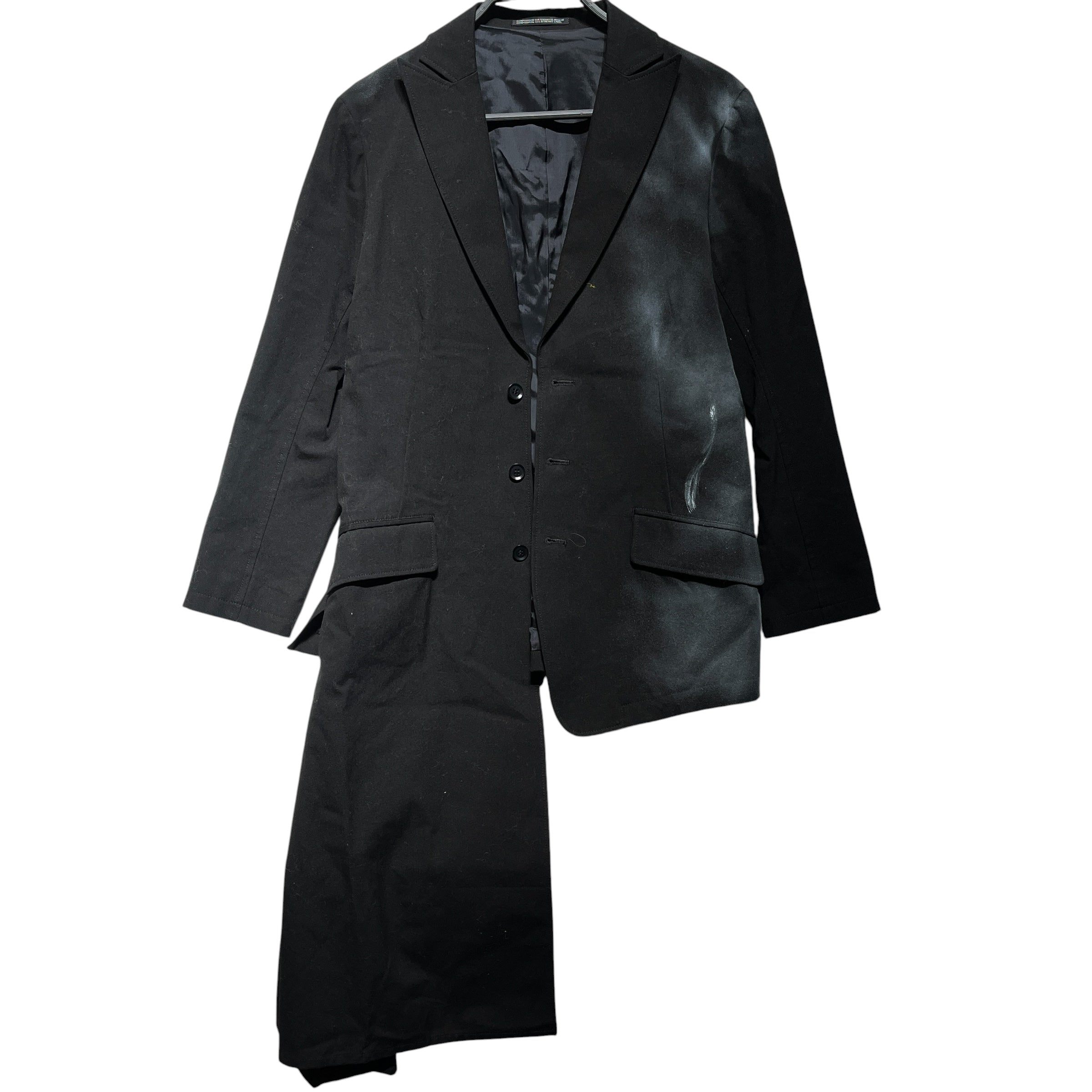 YOHJI YAMAMOTO/Jacket/2/Cotton/BLK/Spray Painted Blazer Asymm view 1