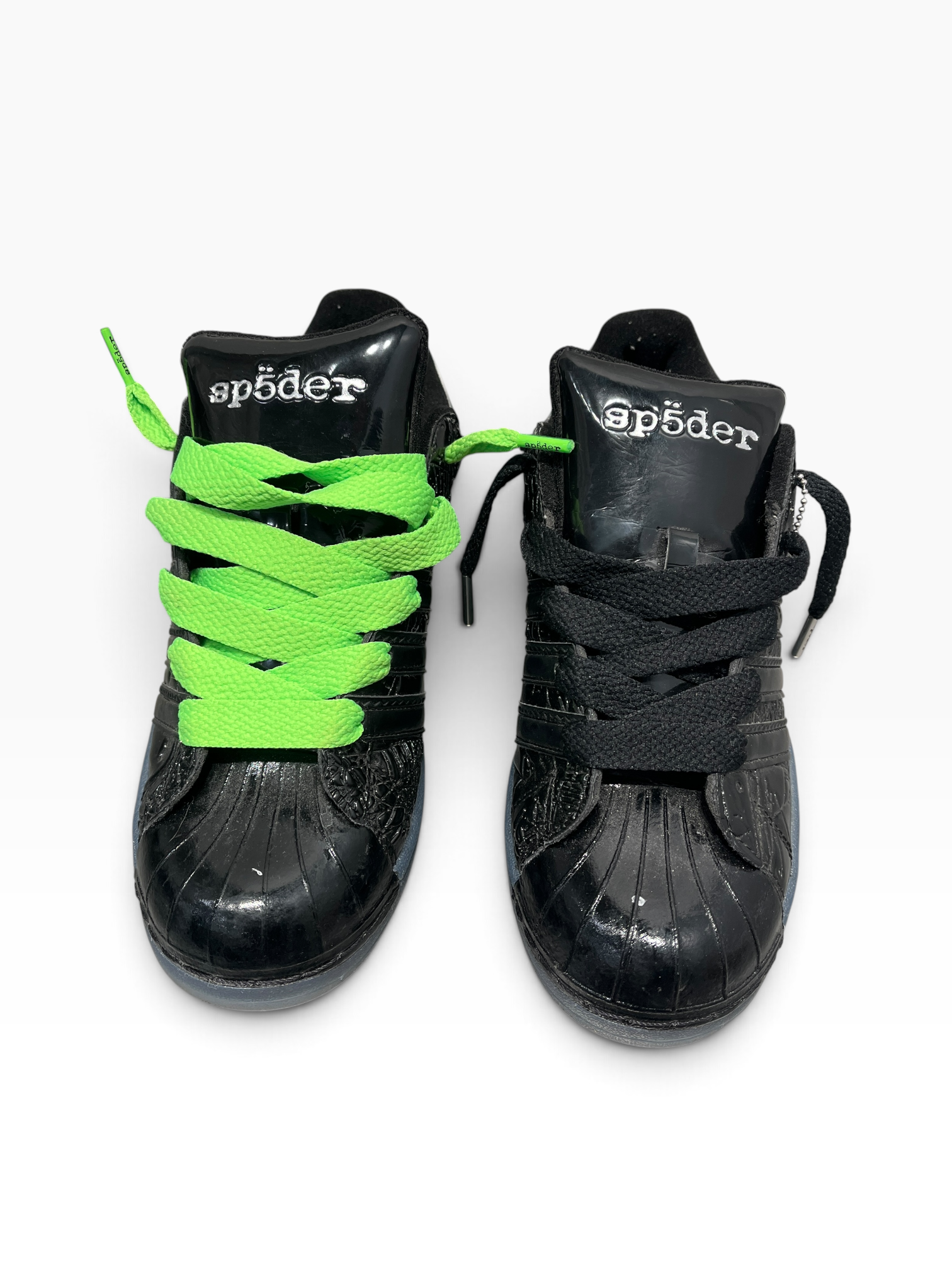 Sp5der/adidas/Low-Sneakers/US 9/Graphic/Leather/BLK/Superstar Black with Neon Lace view 3