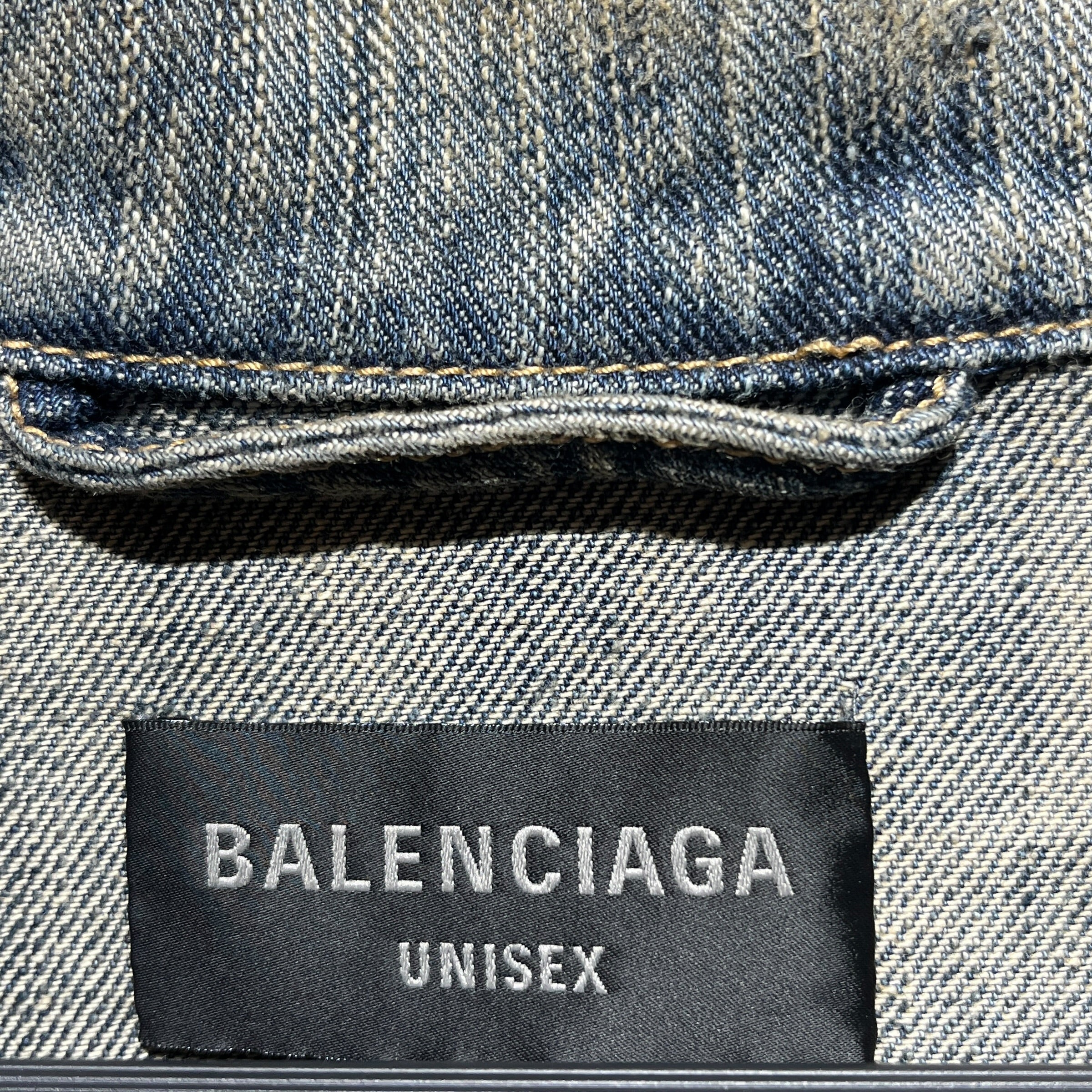 BALENCIAGA/Denim Jkt/4/Denim/NVY/Distressed Rhinestone Logo Jkt view 4