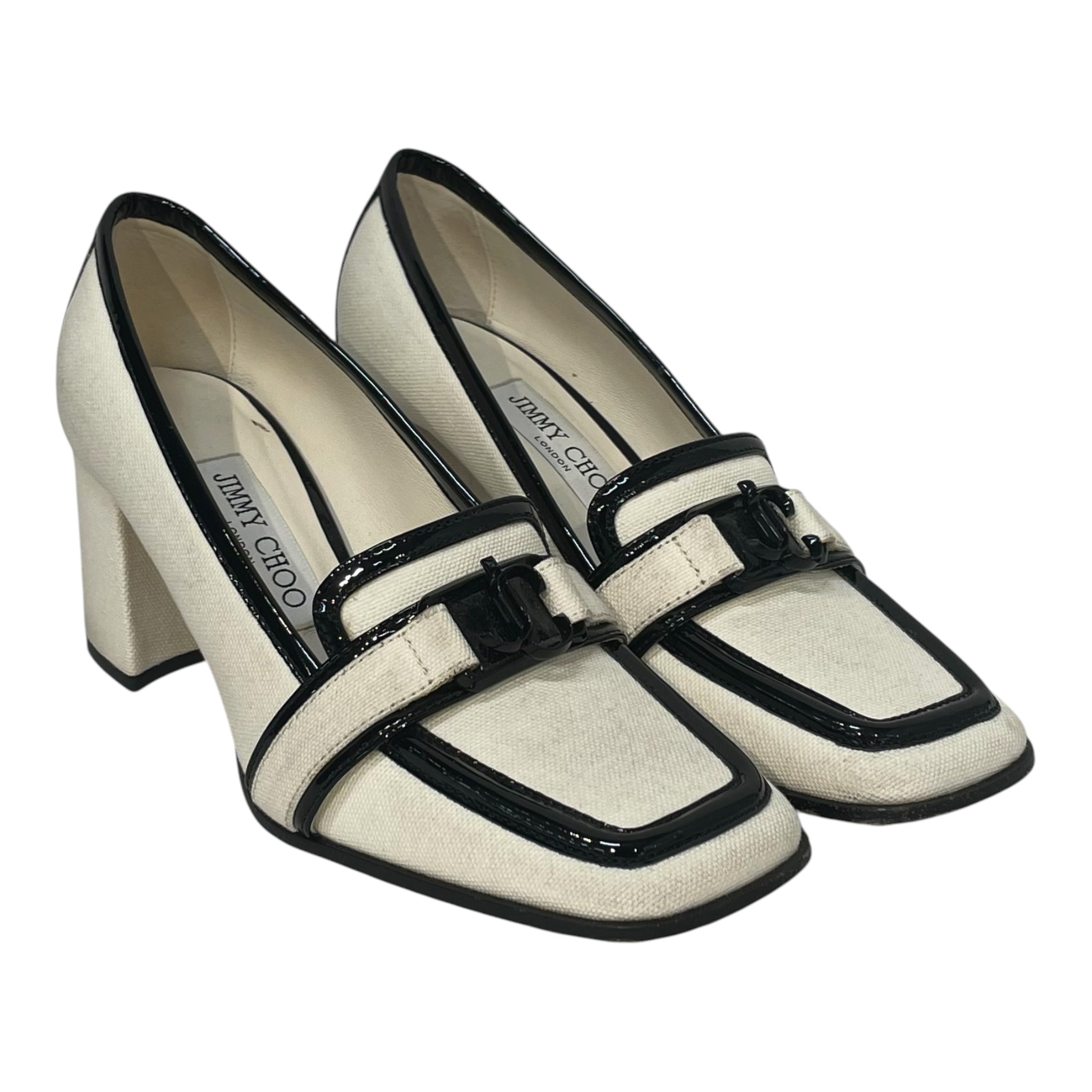 JIMMY CHOO/Heels/EU 36.5/Border/Leather/WHT/pump block heels
