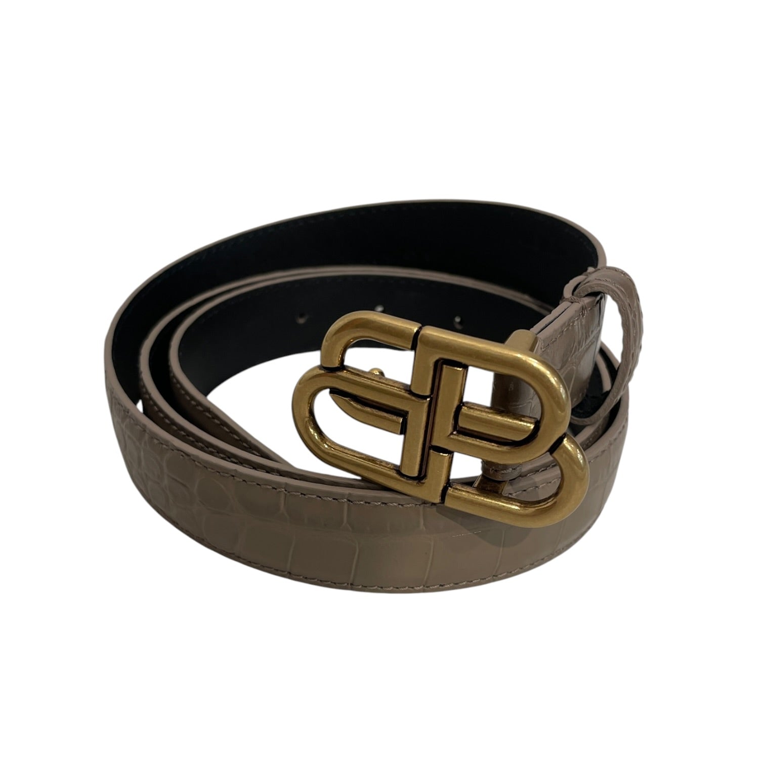 BALENCIAGA/Belt/Leather/BRW/TAUPE GOLD BB BUCKLE CROC view 1